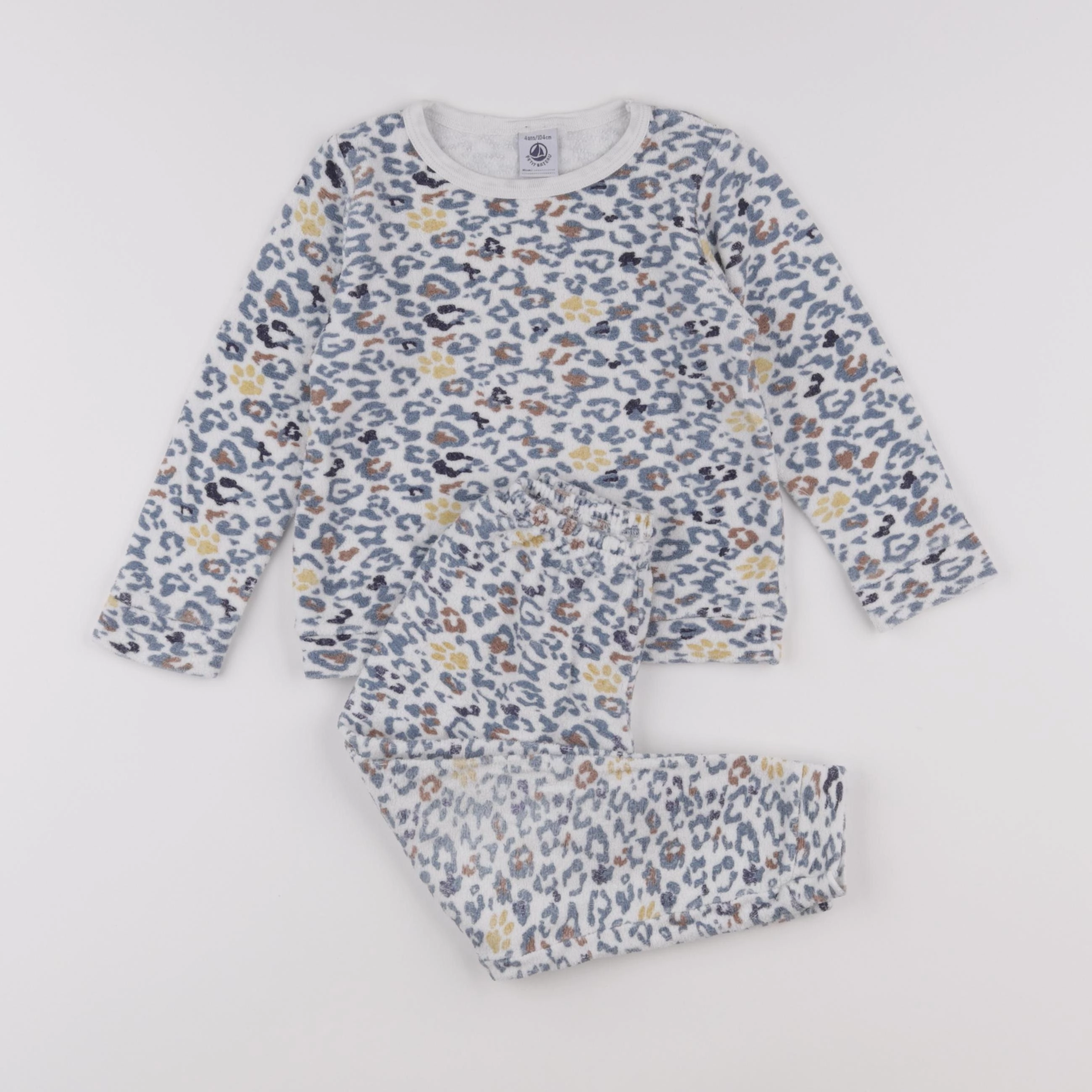 Petit Bateau - pyjama velours bleu, blanc - 4 ans