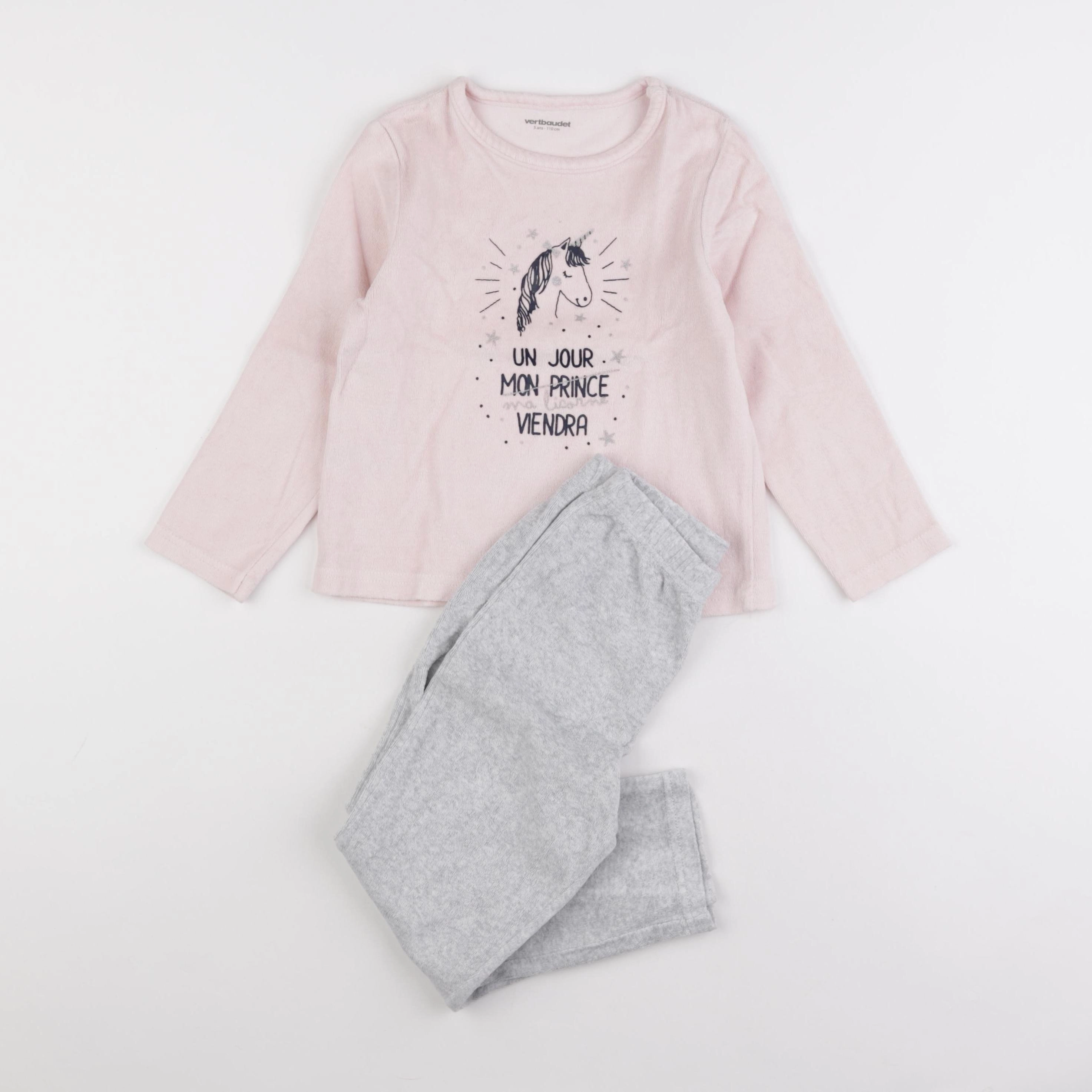 Vertbaudet - pyjama velours rose - 5 ans