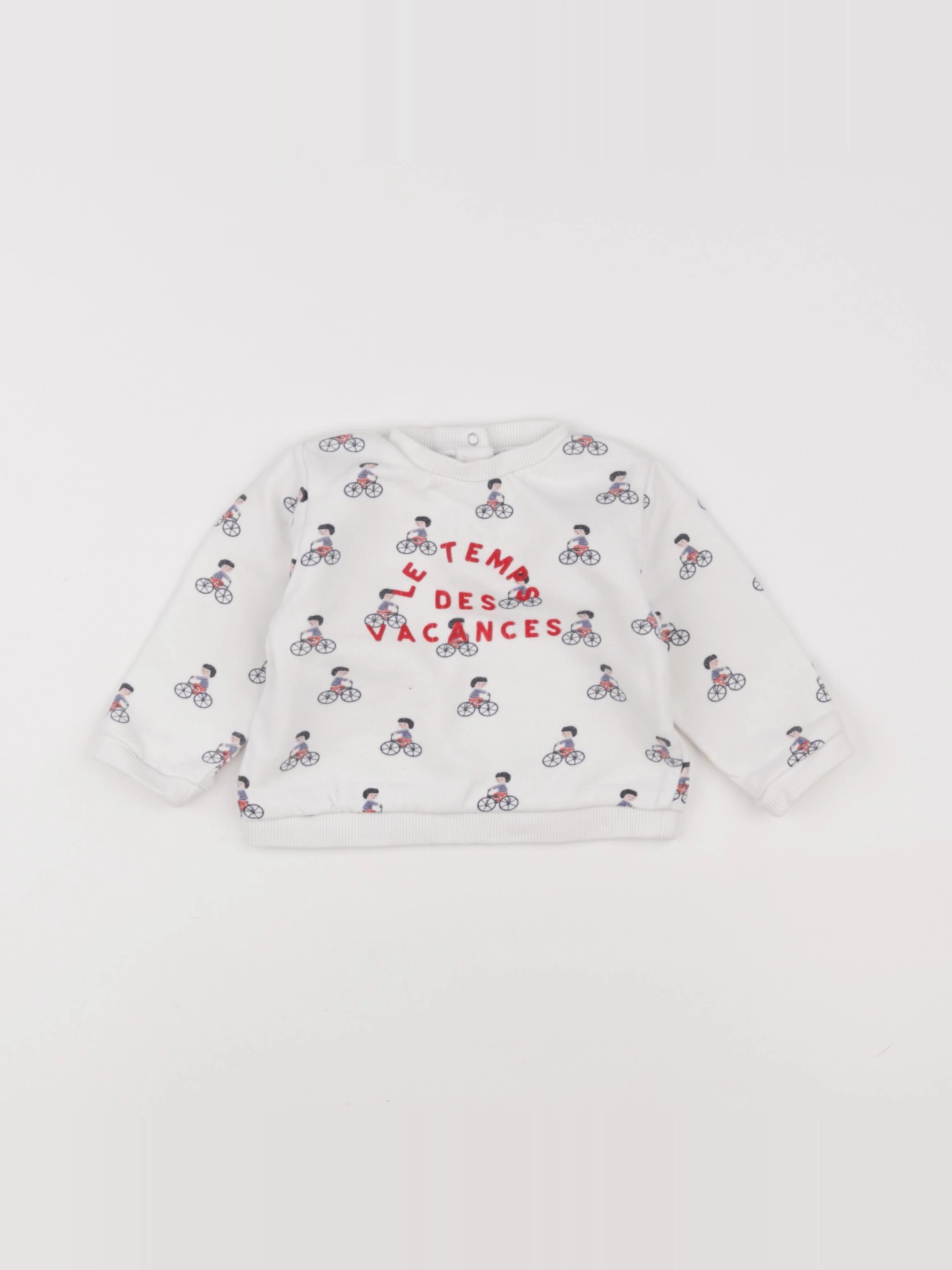 Boutchou - sweat blanc, bleu - 12 mois