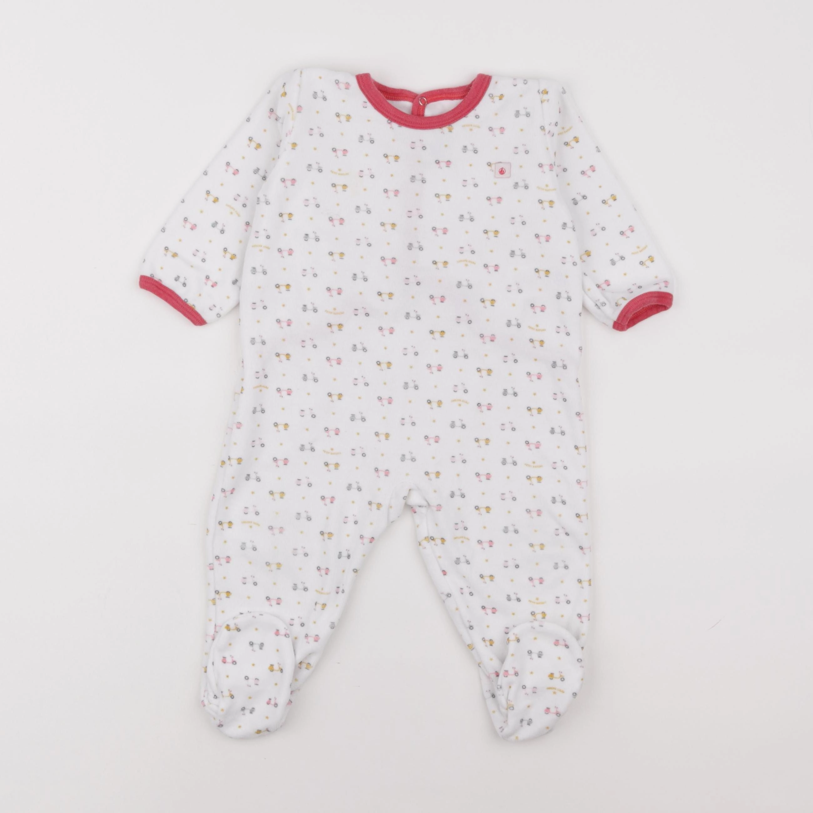 Petit Bateau - pyjama velours blanc, rose - 12 mois