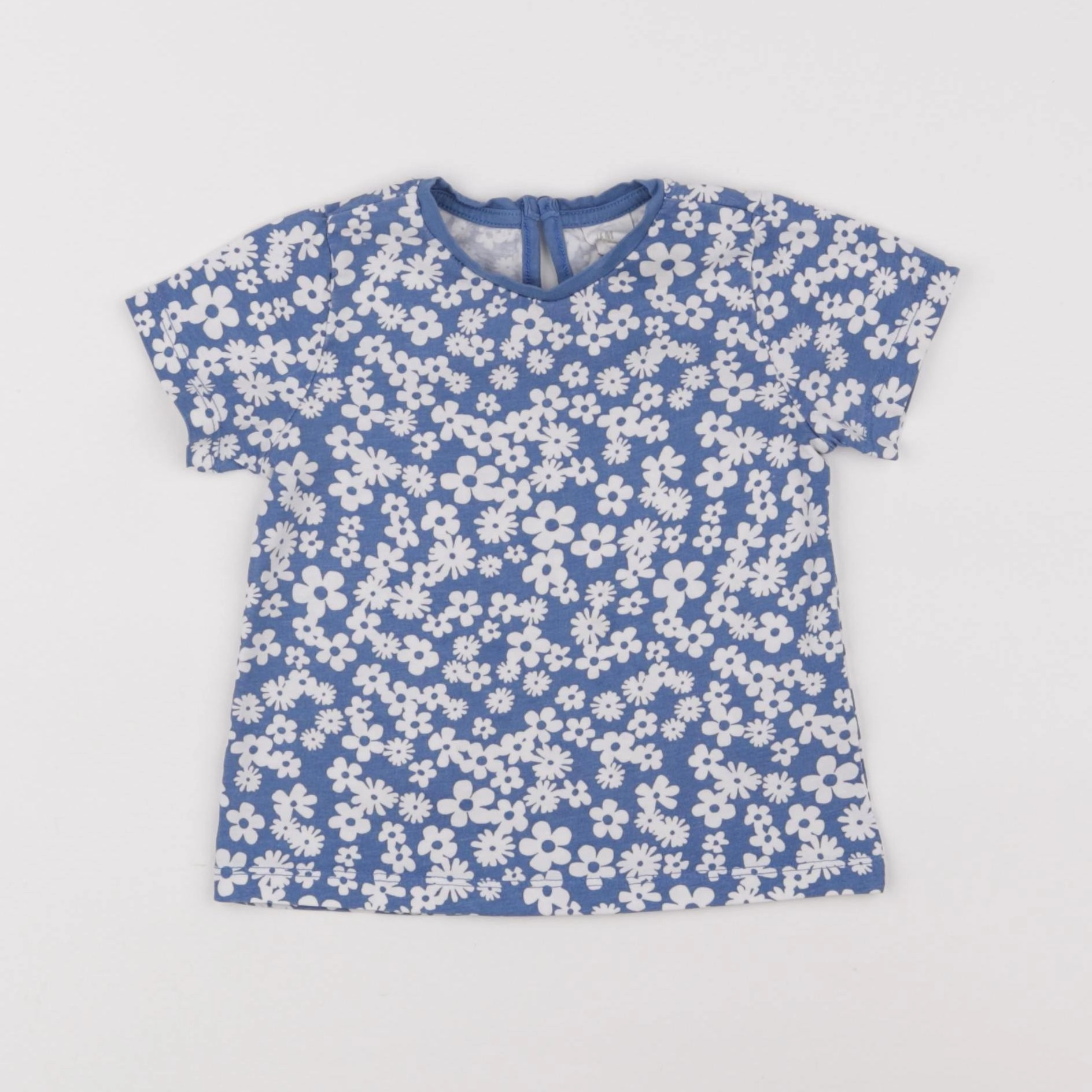 H&M - tee-shirt bleu, blanc - 6/9 mois