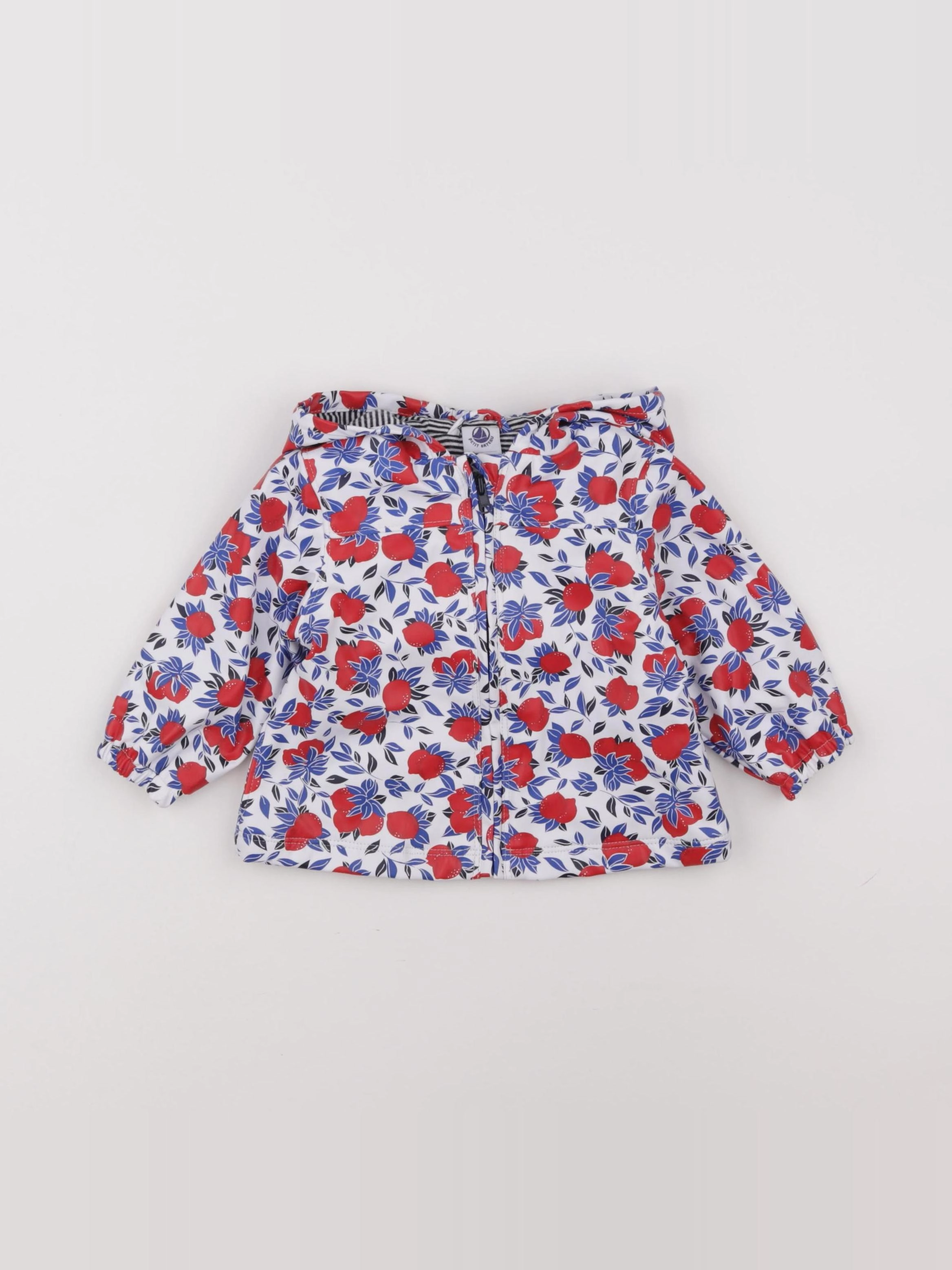 Petit Bateau - imperméable blanc, bleu, rouge - 6 mois