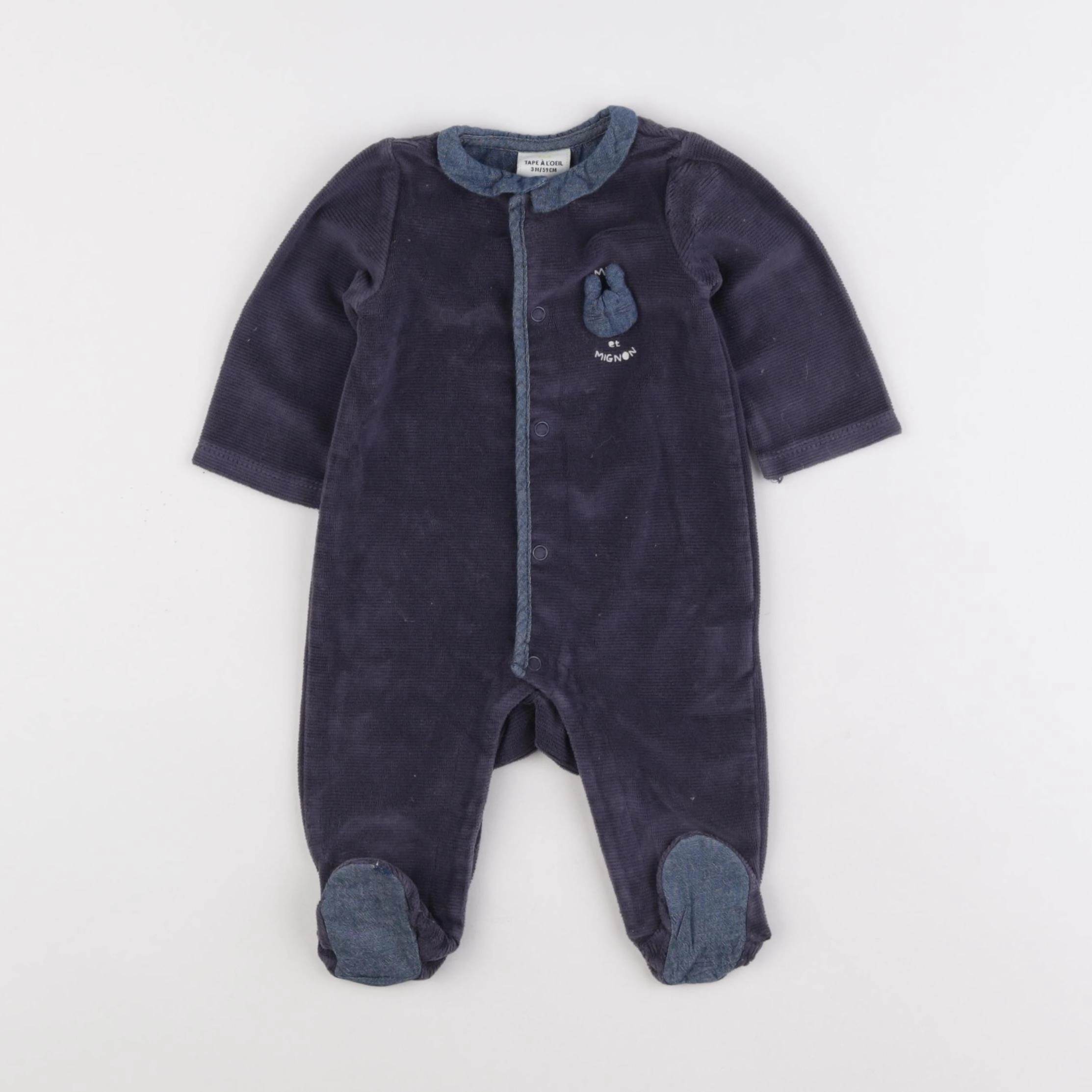 Tape à l'oeil - pyjama velours bleu - 3 mois