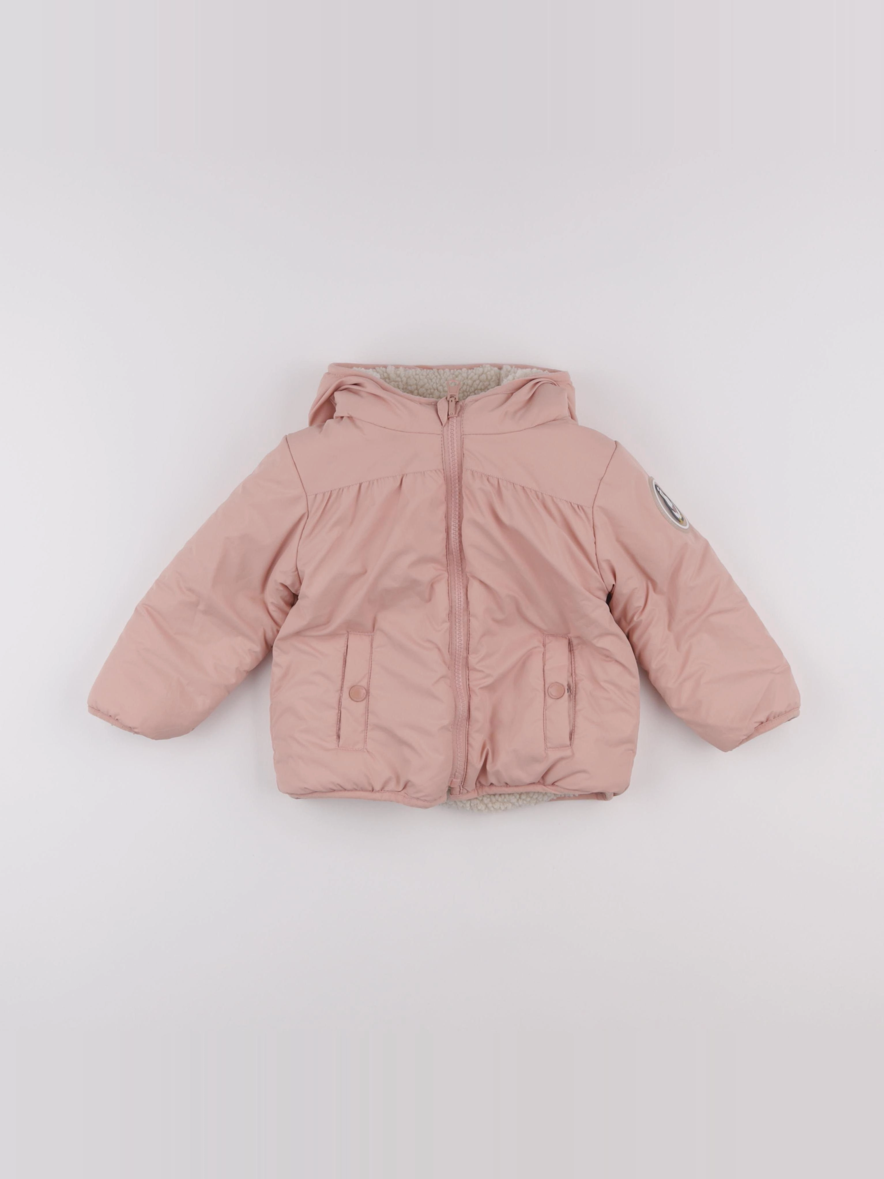 Vertbaudet - doudoune réversible rose, beige - 2 ans