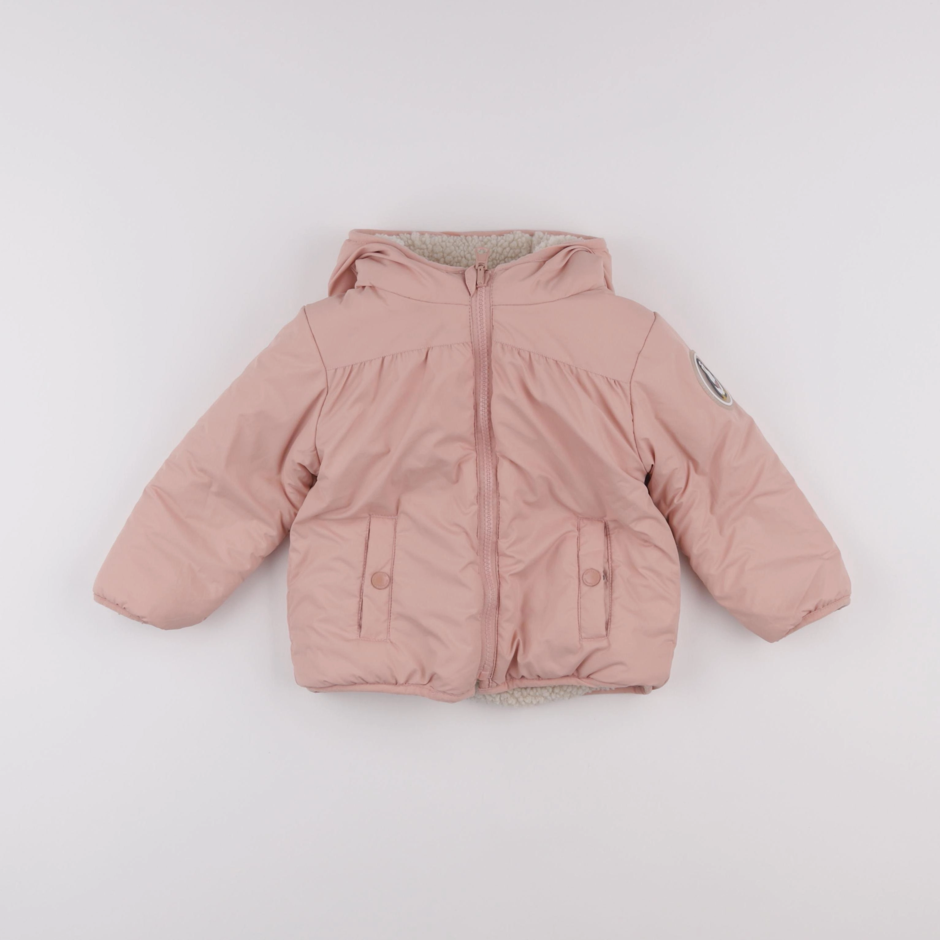 Vertbaudet - doudoune réversible rose, beige - 2 ans