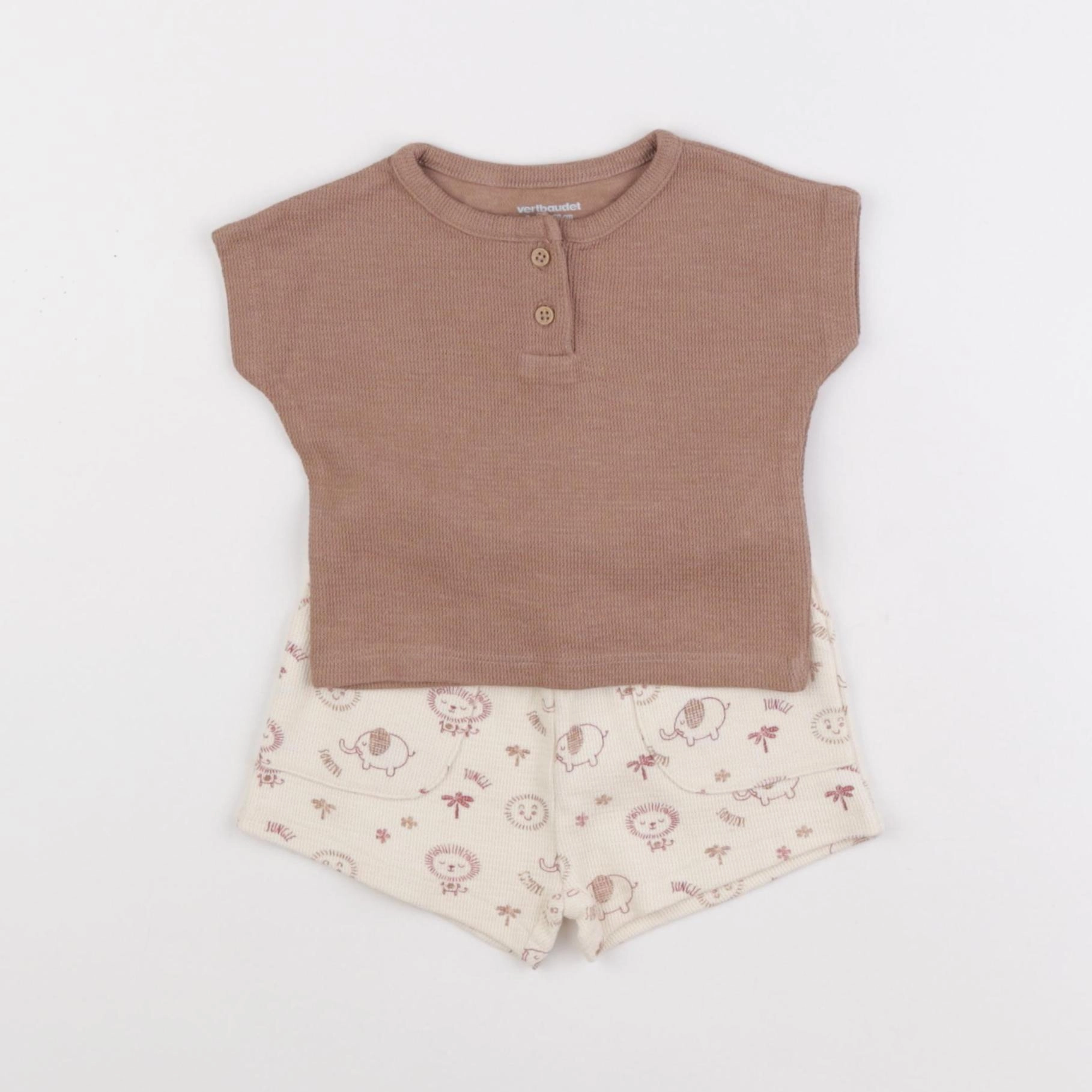 Vertbaudet - ensemble blanc, marron - 3 mois