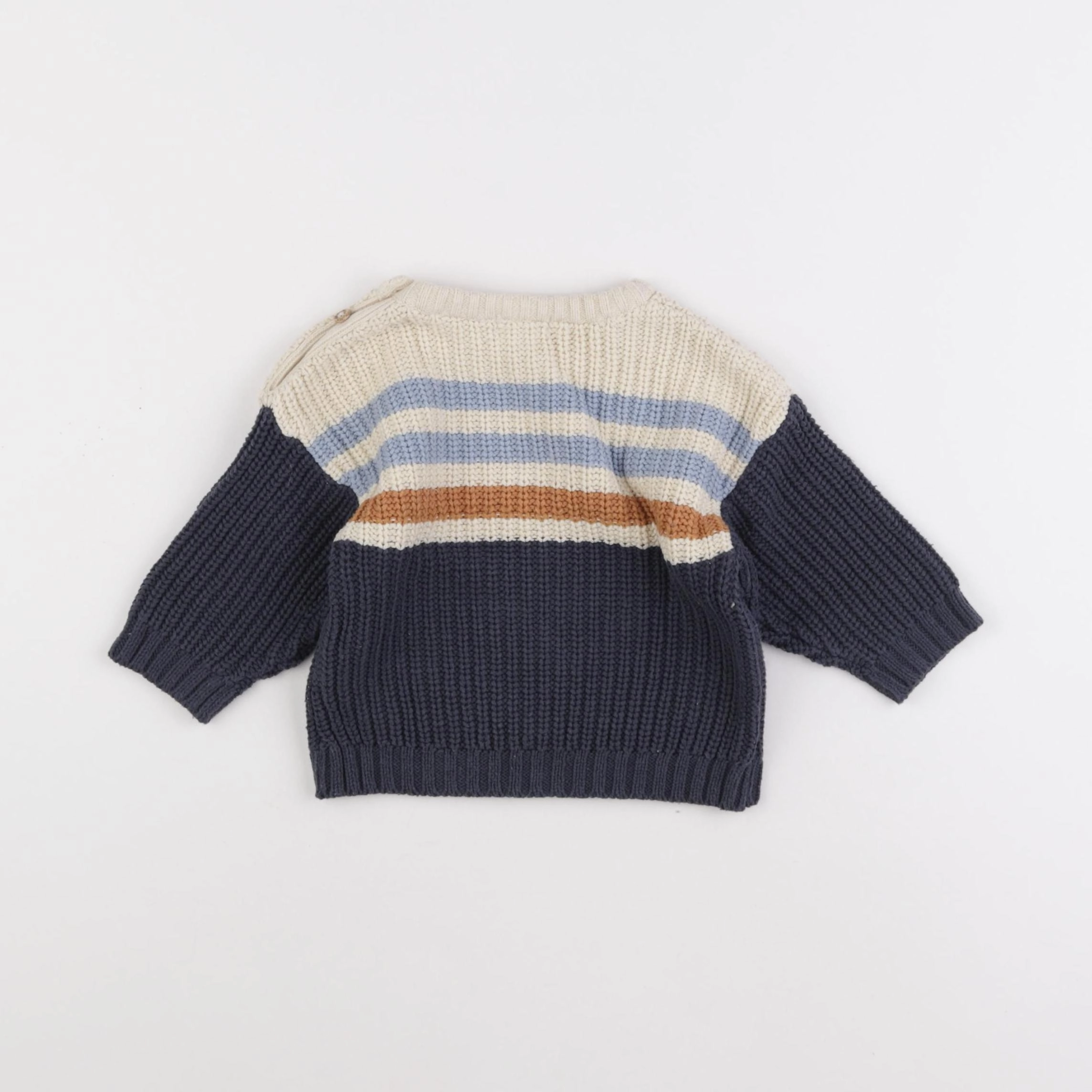 Vertbaudet - pull bleu, beige - 9 mois