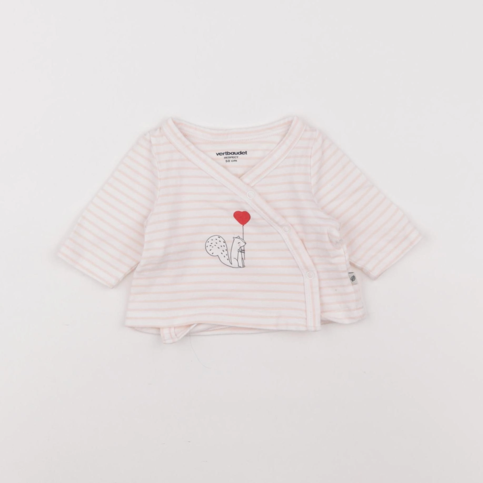 Vertbaudet - tee-shirt blanc, rose - 0 mois