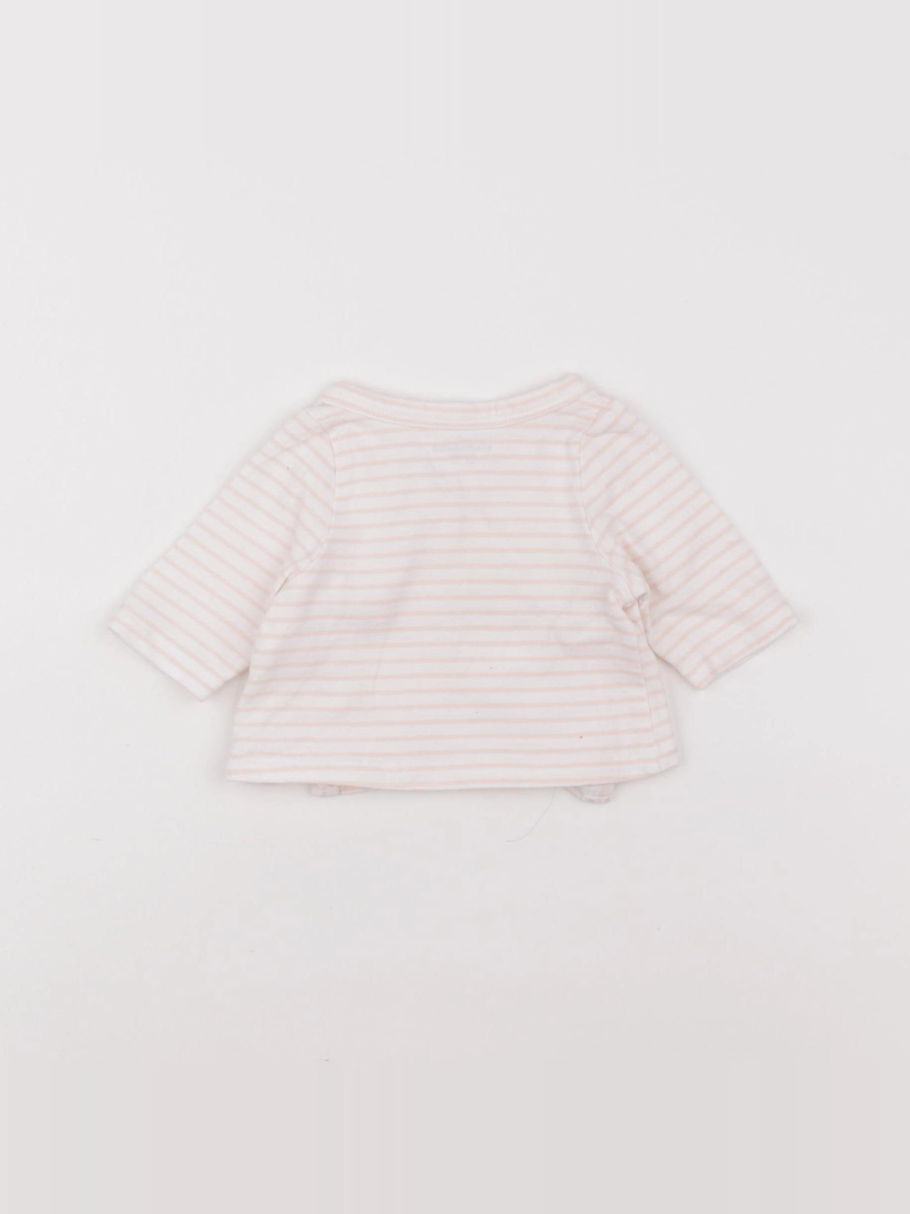 Vertbaudet - tee-shirt blanc, rose - 0 mois