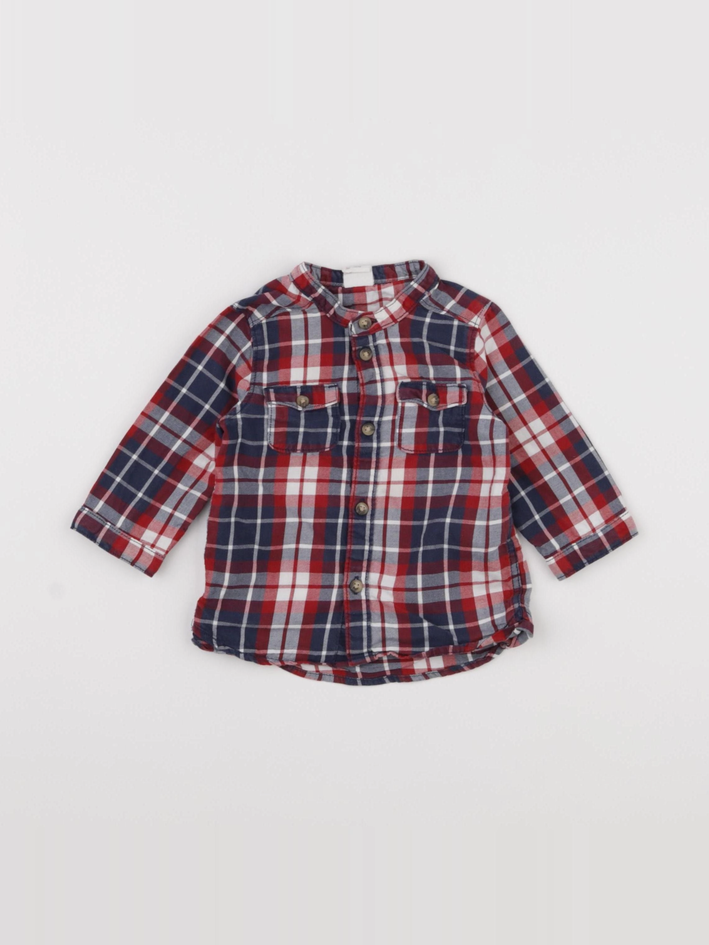 H&M - chemise bleu, rouge - 3/6 mois