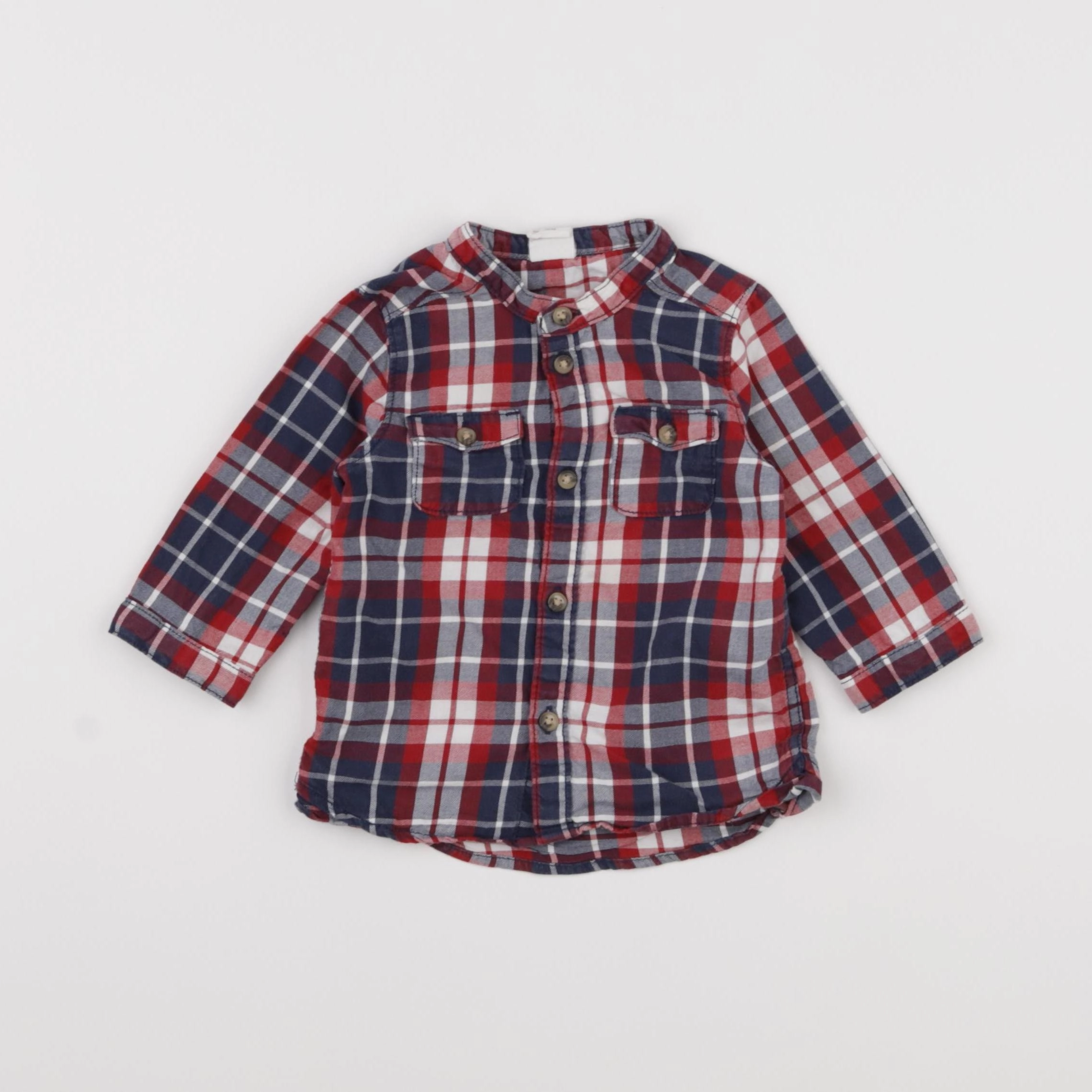 H&M - chemise bleu, rouge - 3/6 mois