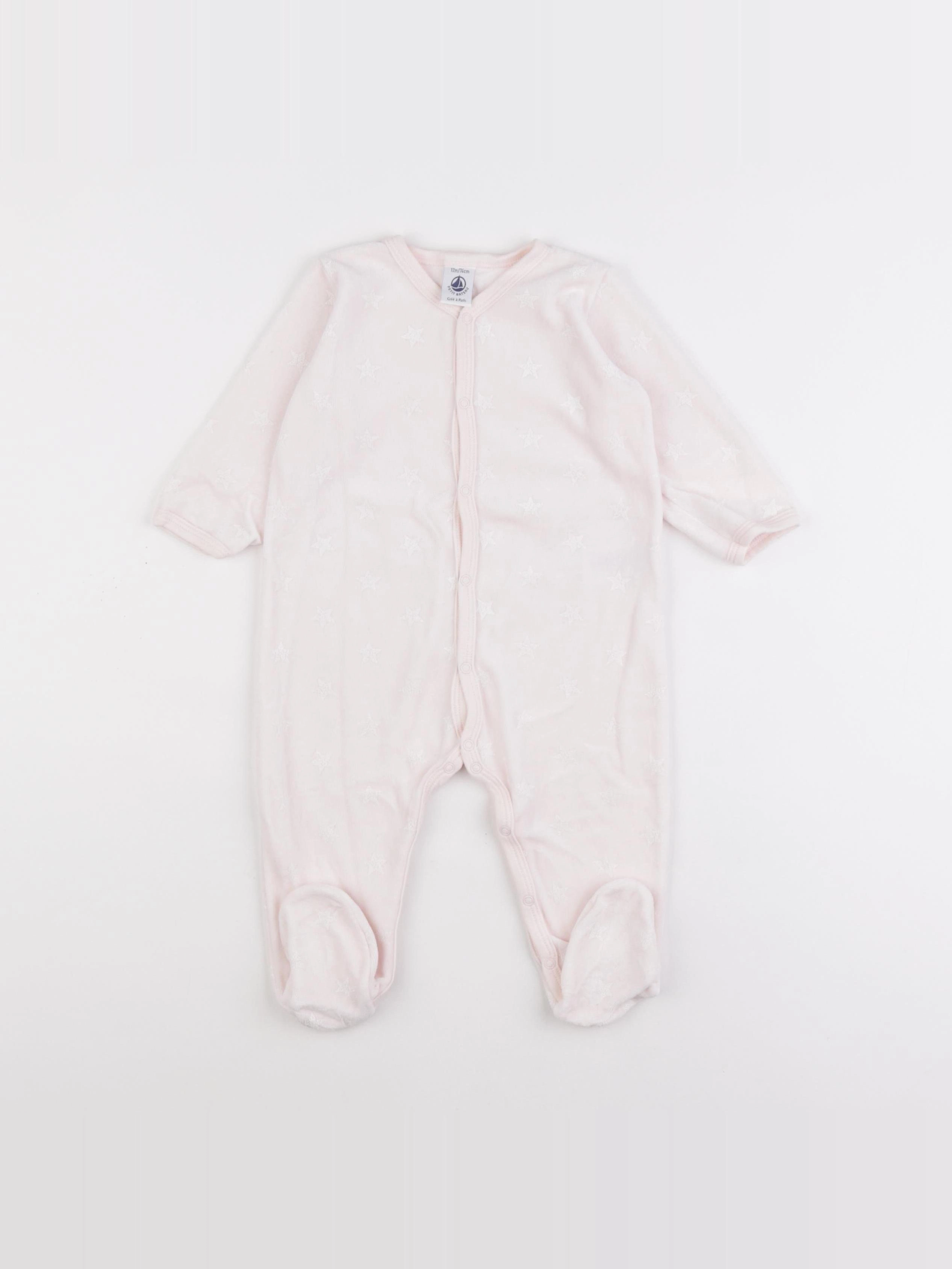 Petit Bateau - pyjama velours rose - 12 mois