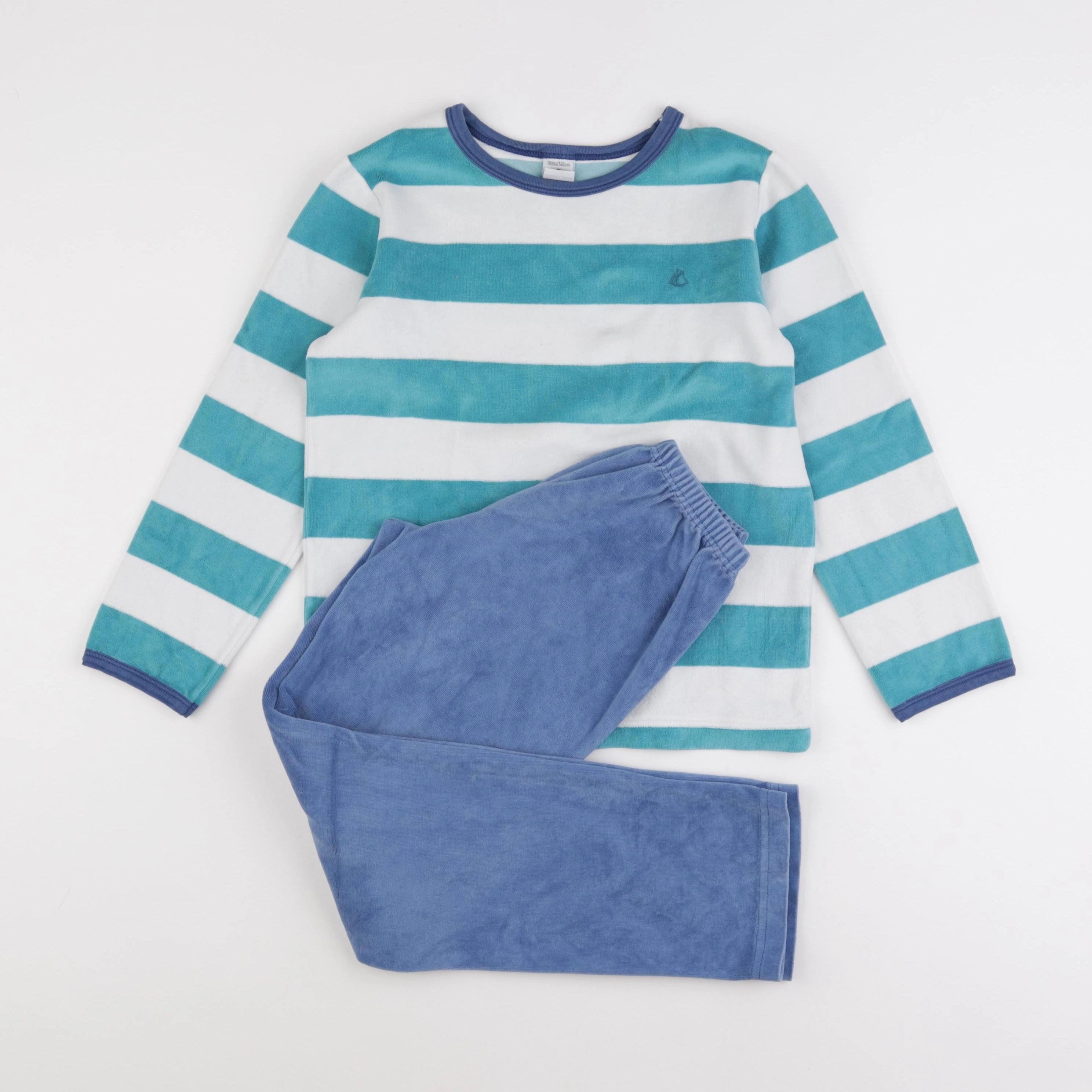Petit Bateau - pyjama velours bleu, blanc - 10 ans