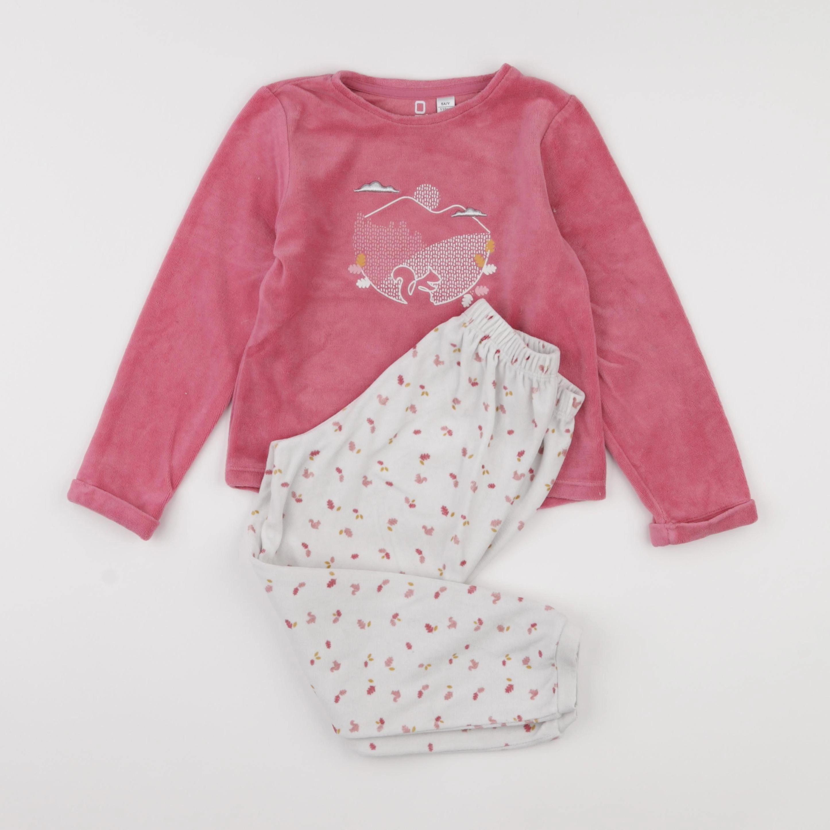 Okaidi - pyjama velours rose, blanc - 5 ans