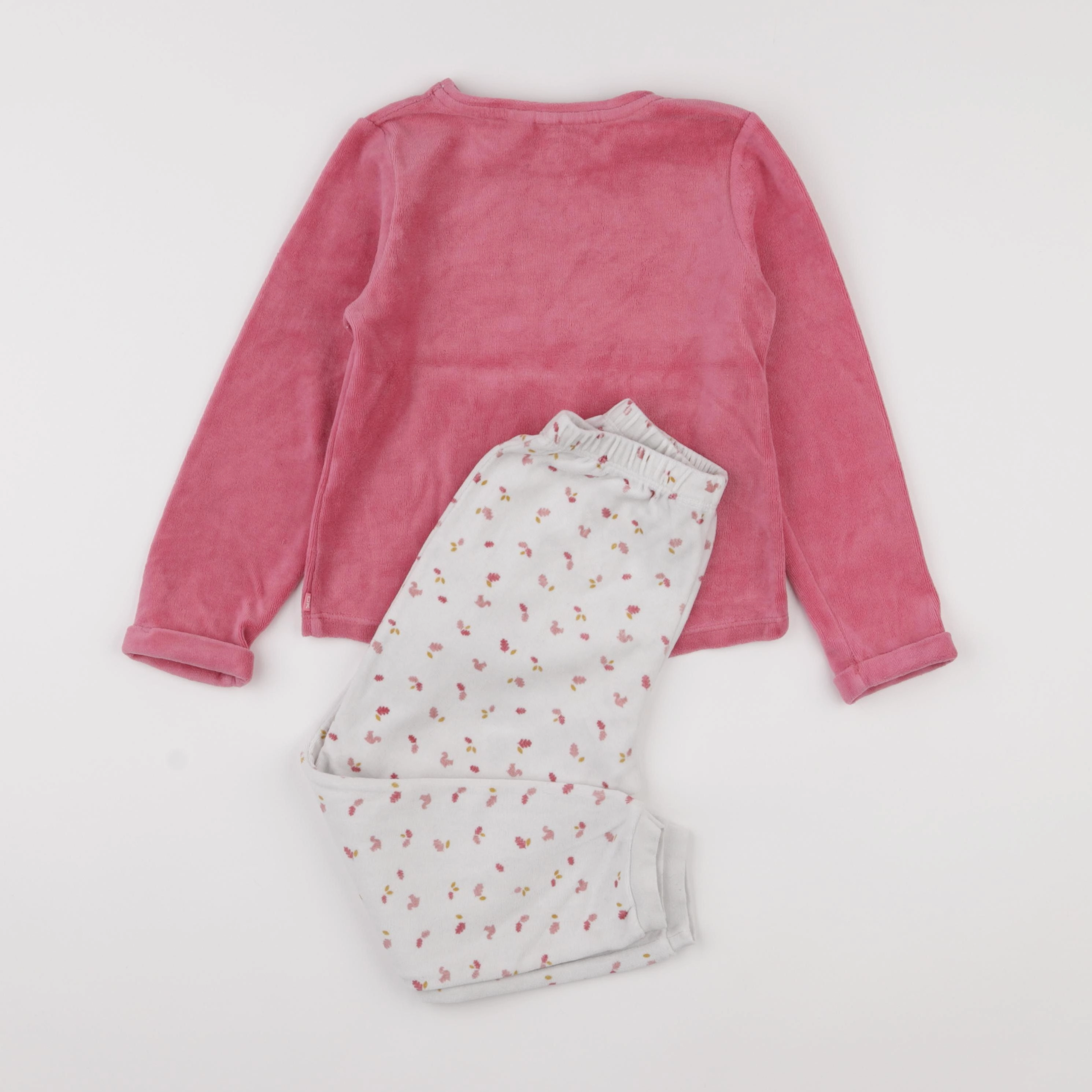 Okaidi - pyjama velours rose, blanc - 5 ans
