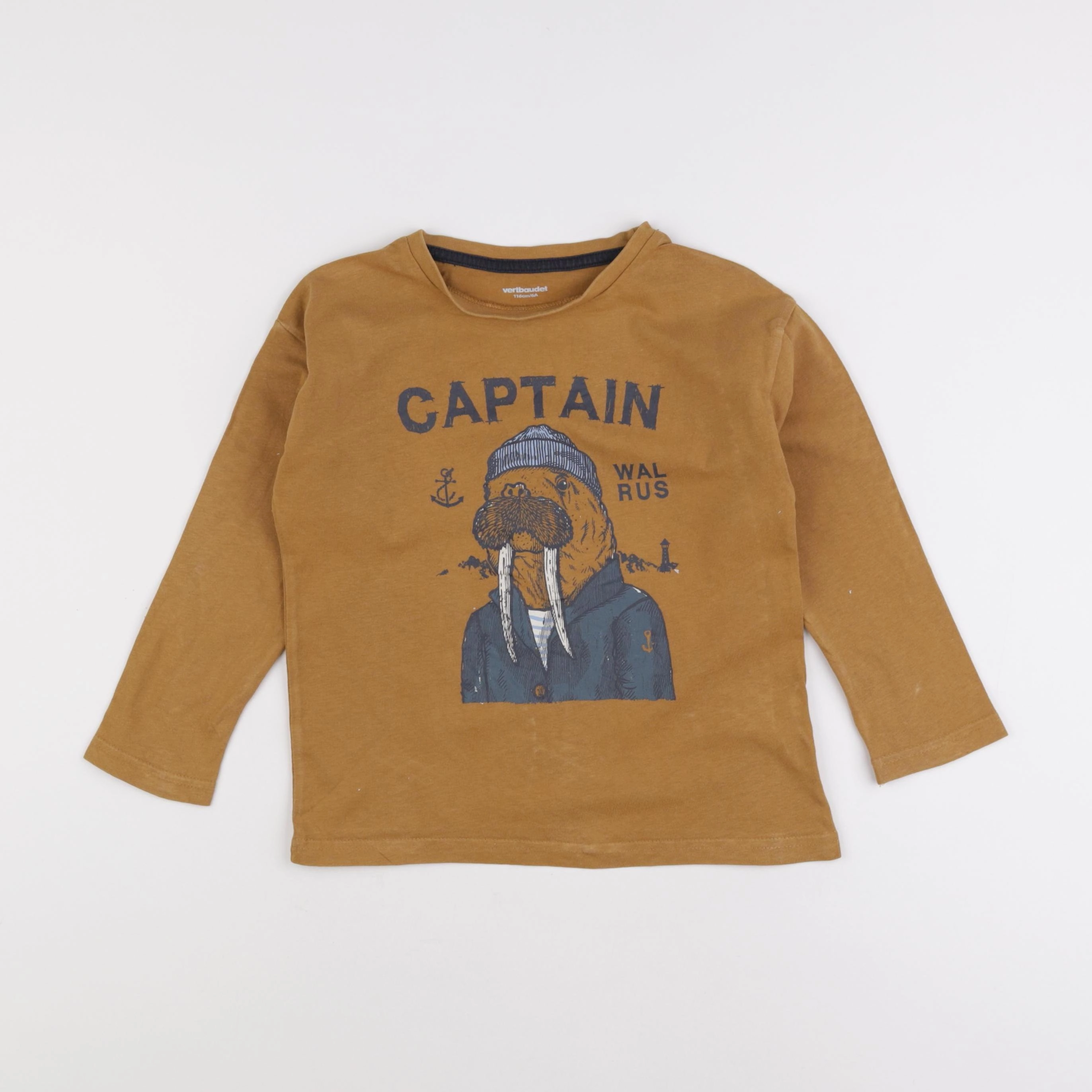 Vertbaudet - tee-shirt marron, jaune - 6 ans
