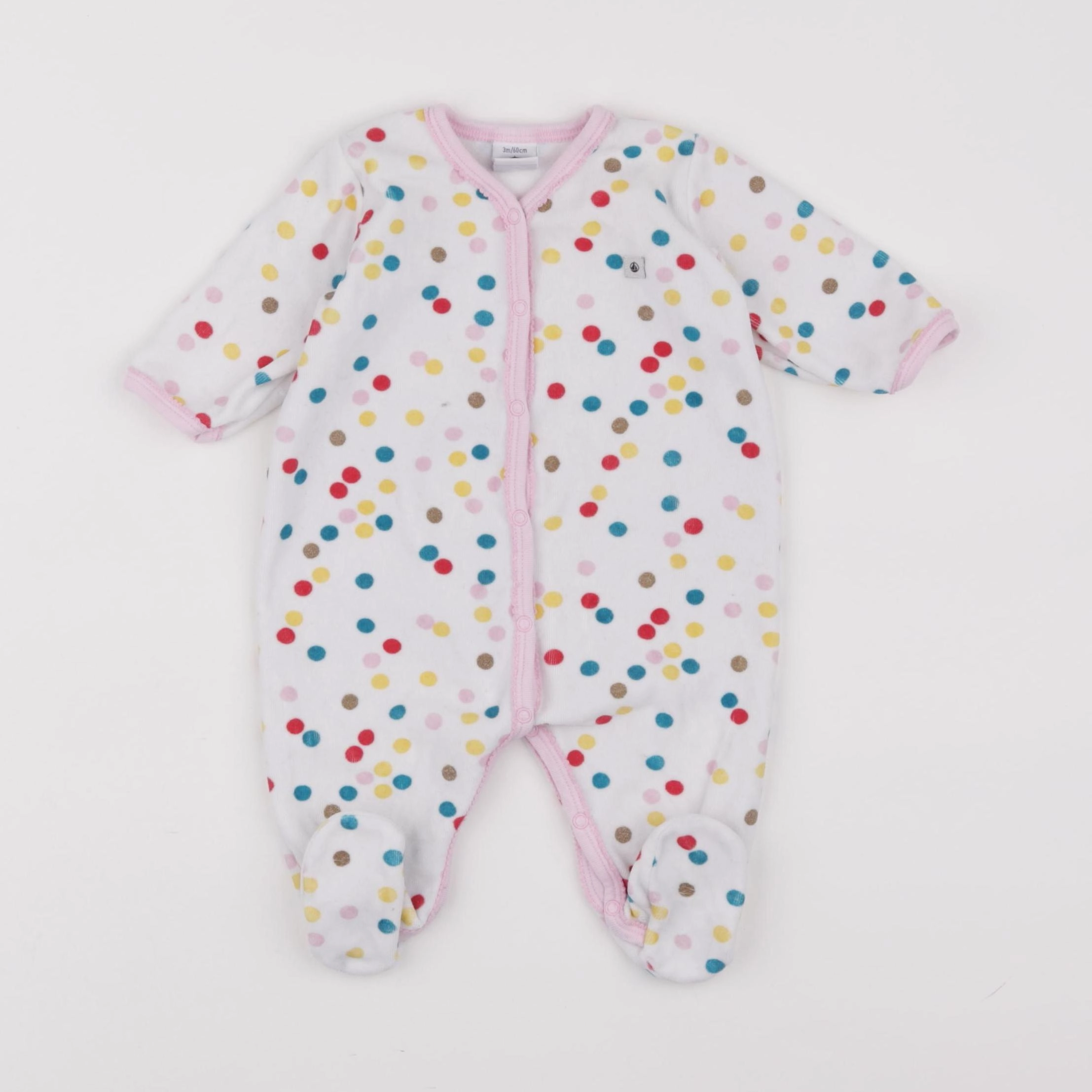 Petit Bateau - pyjama velours blanc, rose - 3 mois
