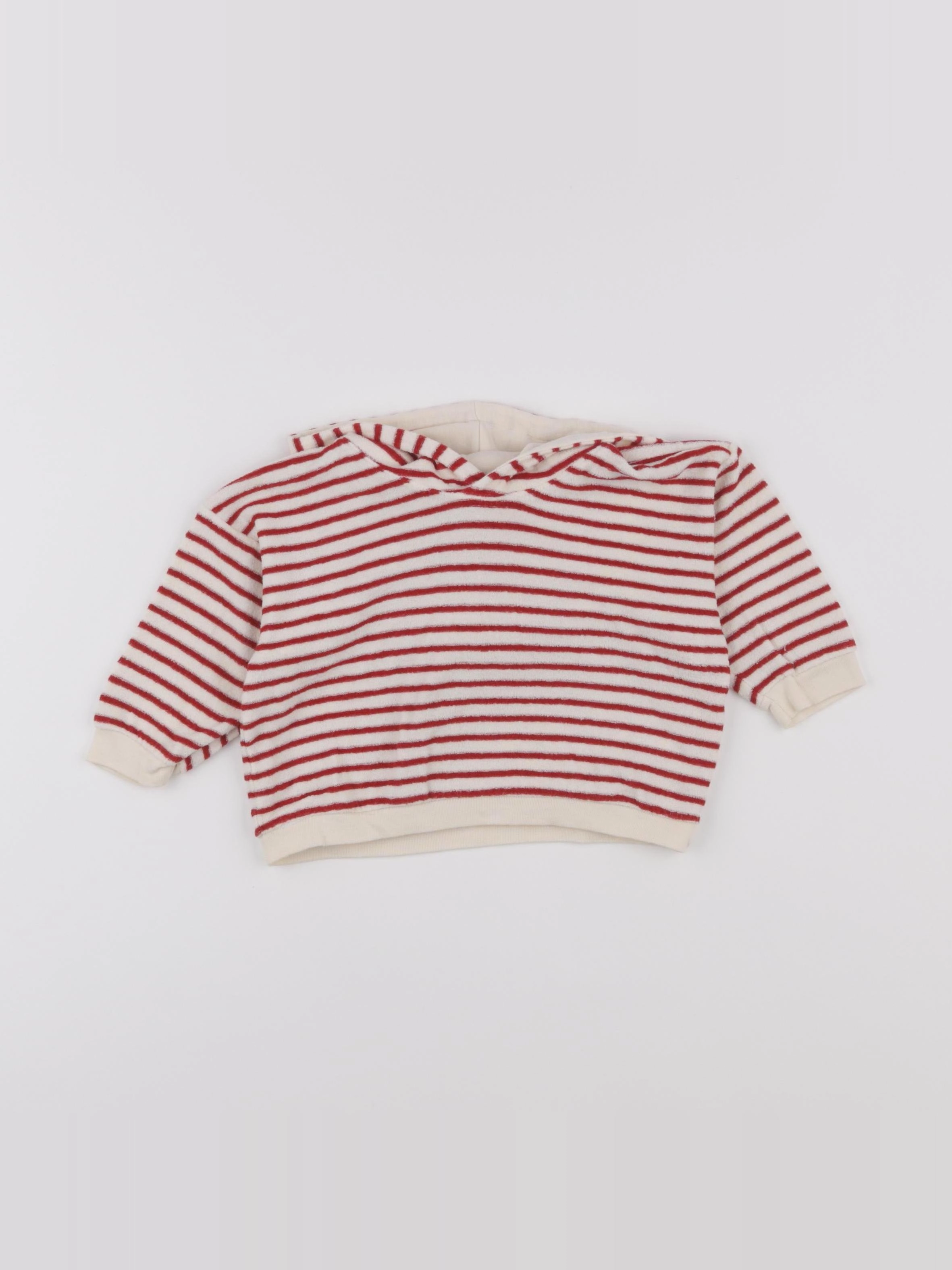 Petit Bateau - sweat beige, rouge - 12 mois