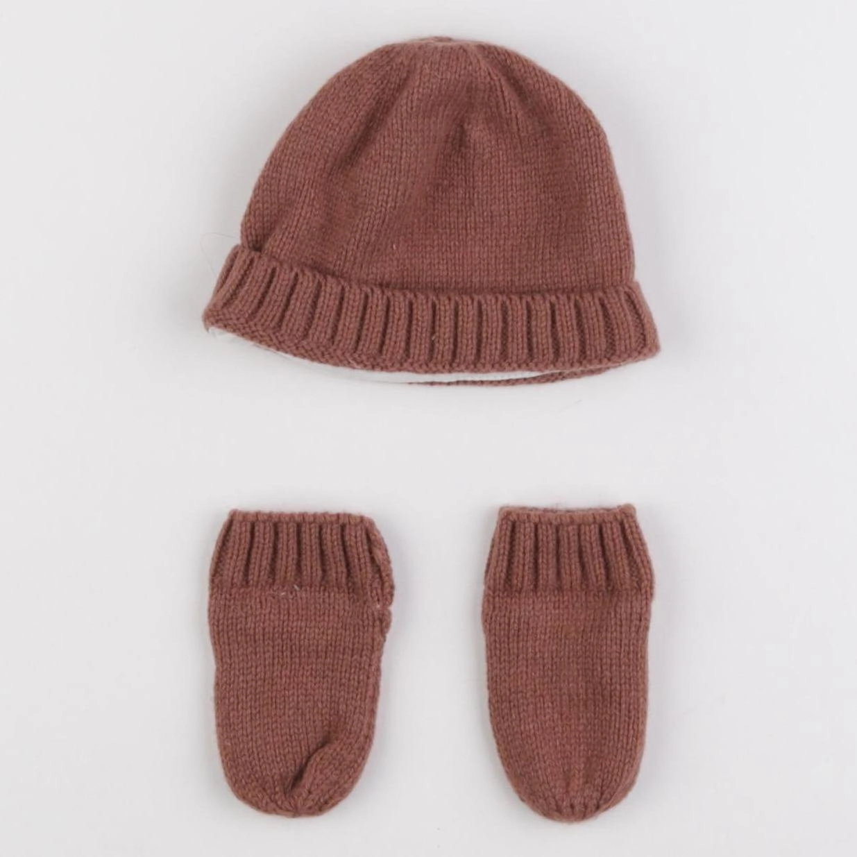Vertbaudet - ensemble bonnet/moufles marron - 0/1 mois