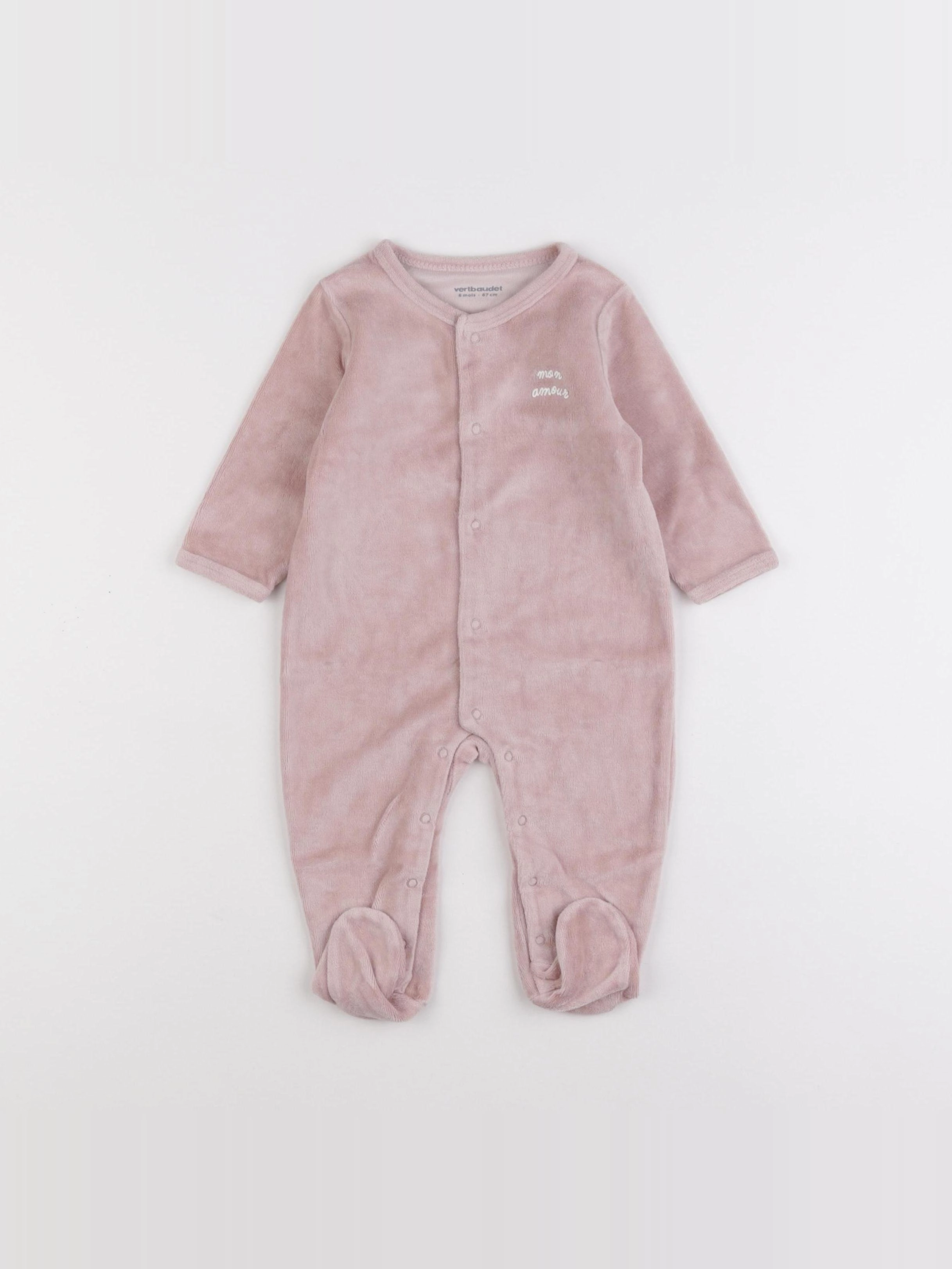 Vertbaudet - pyjama velours rose - 6 mois