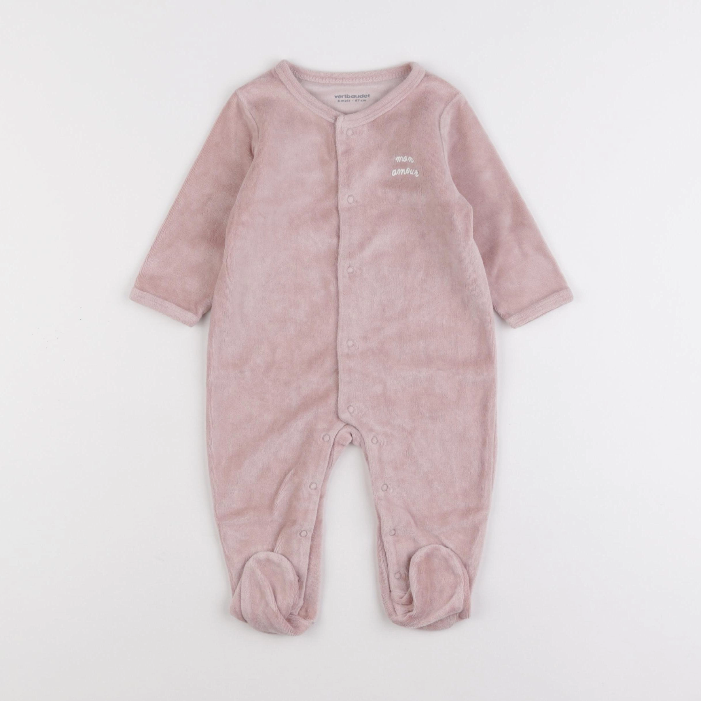 Vertbaudet - pyjama velours rose - 6 mois