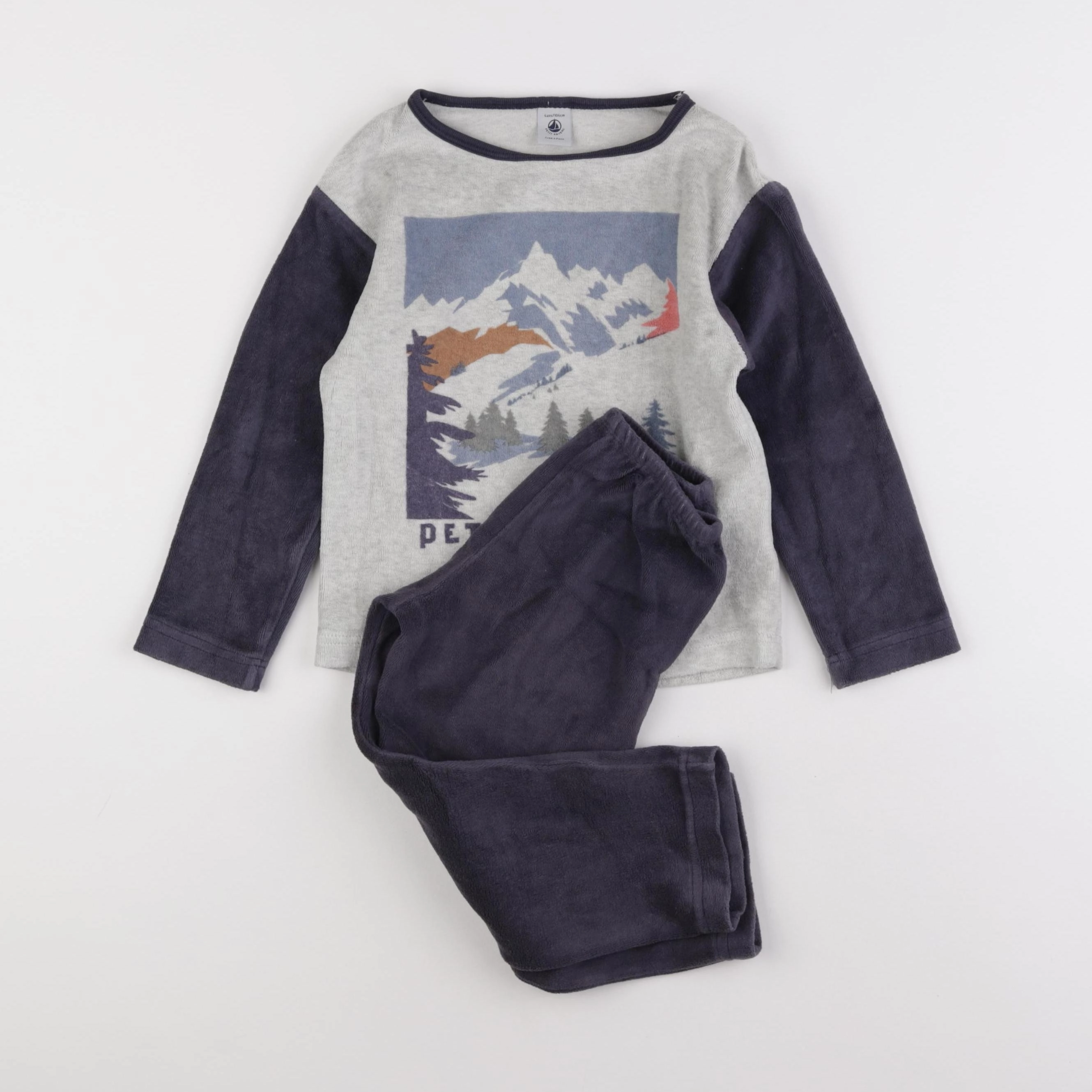 Petit Bateau - pyjama velours bleu - 4 ans