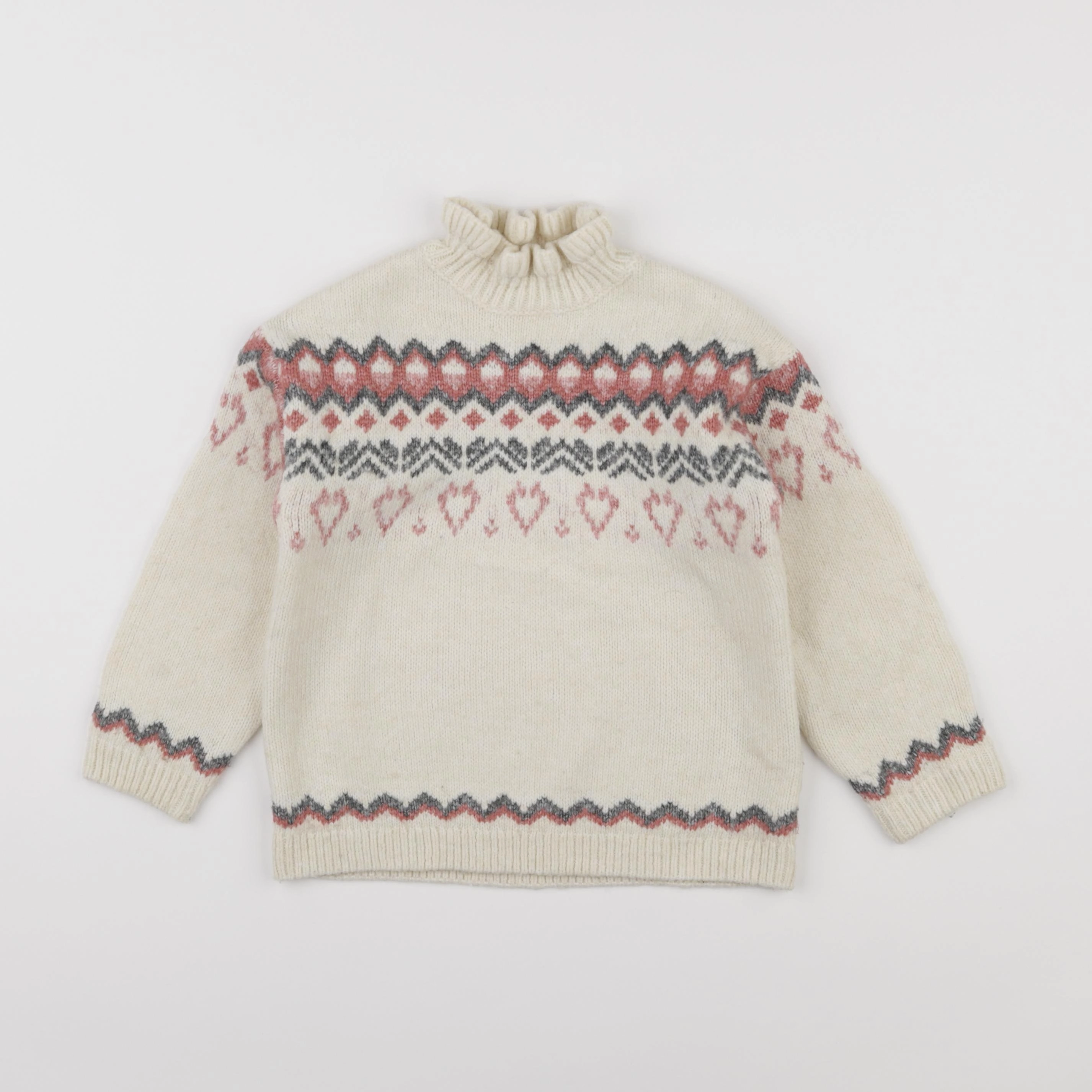 Vertbaudet - pull blanc, rose - 4 ans