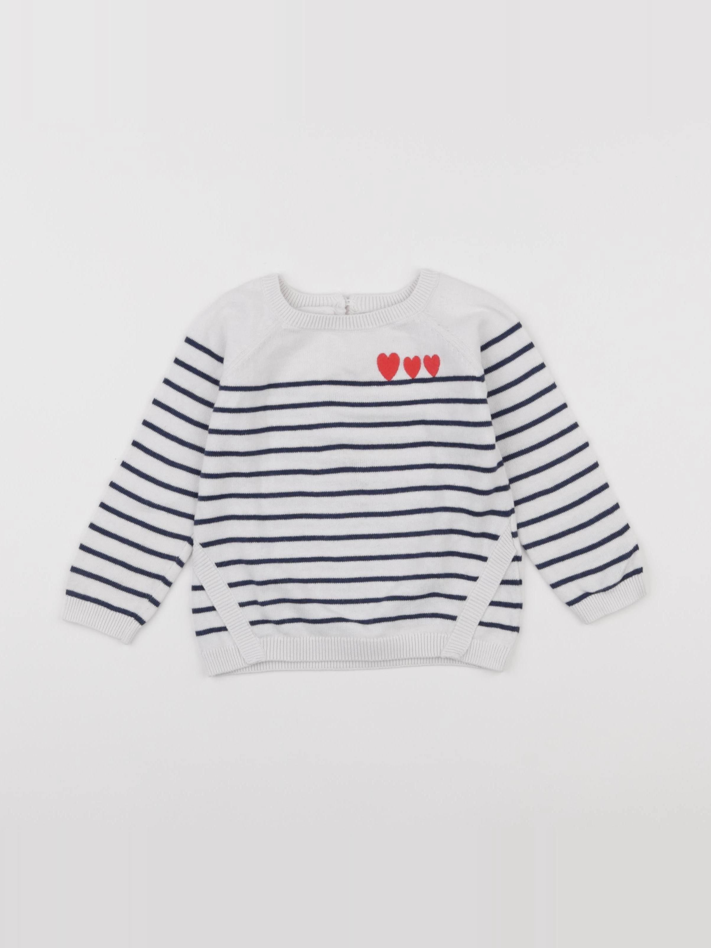 Vertbaudet - pull bleu, blanc - 18 mois
