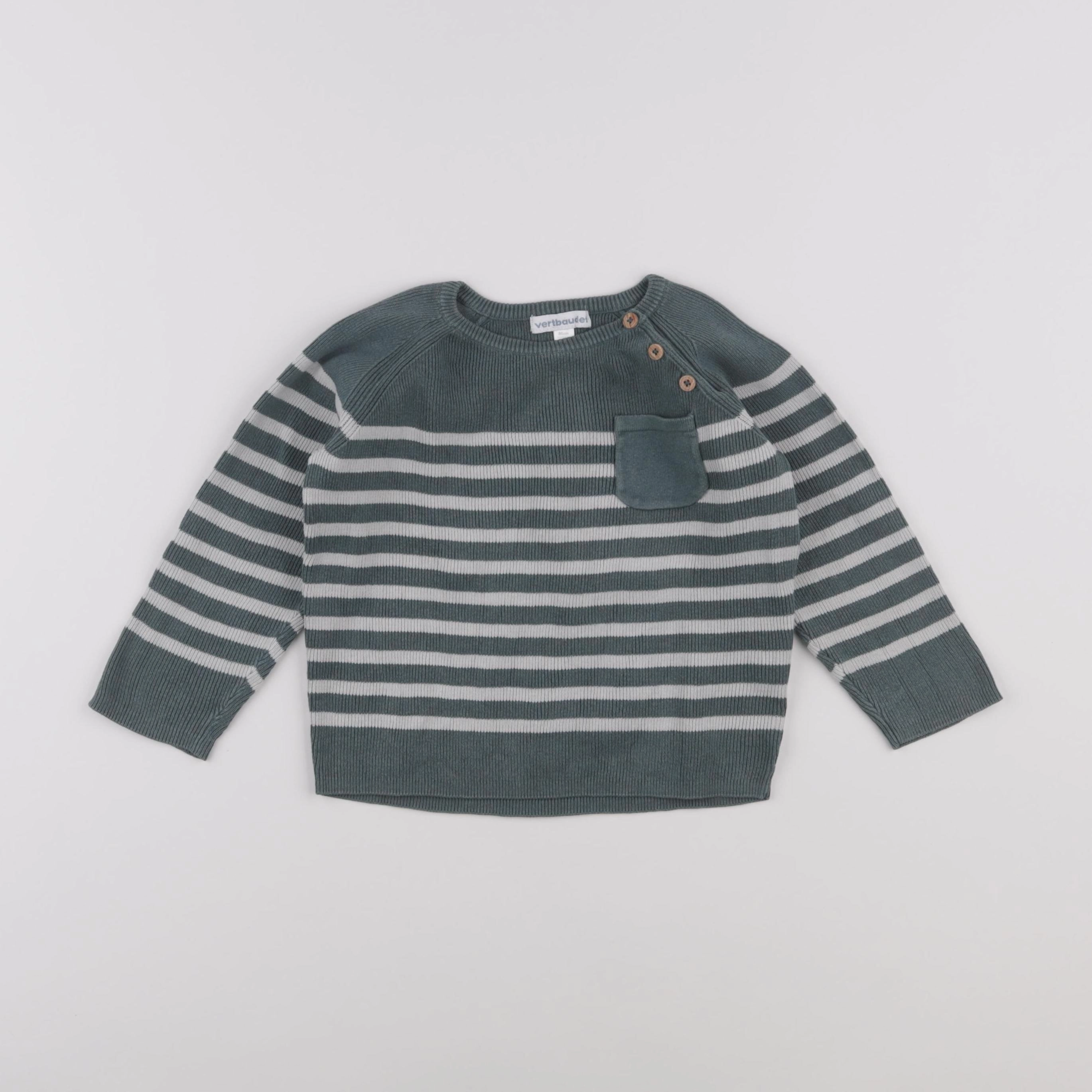 Vertbaudet - pull blanc, vert - 24 mois