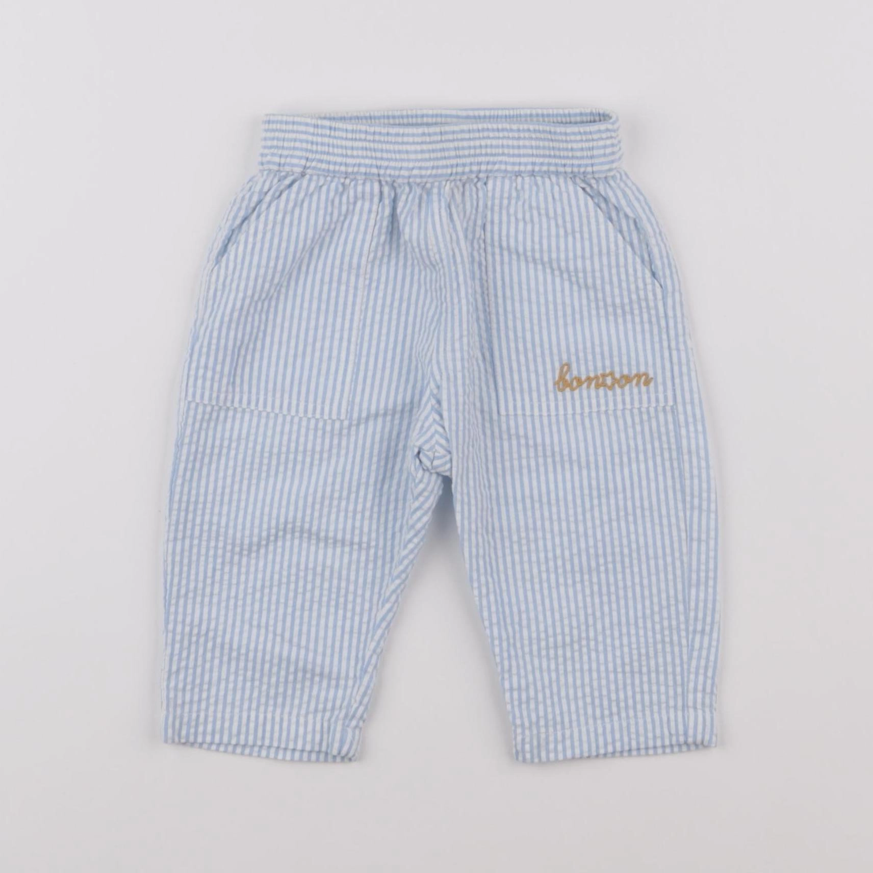 Bonton - pantalon blanc, bleu - 6 mois