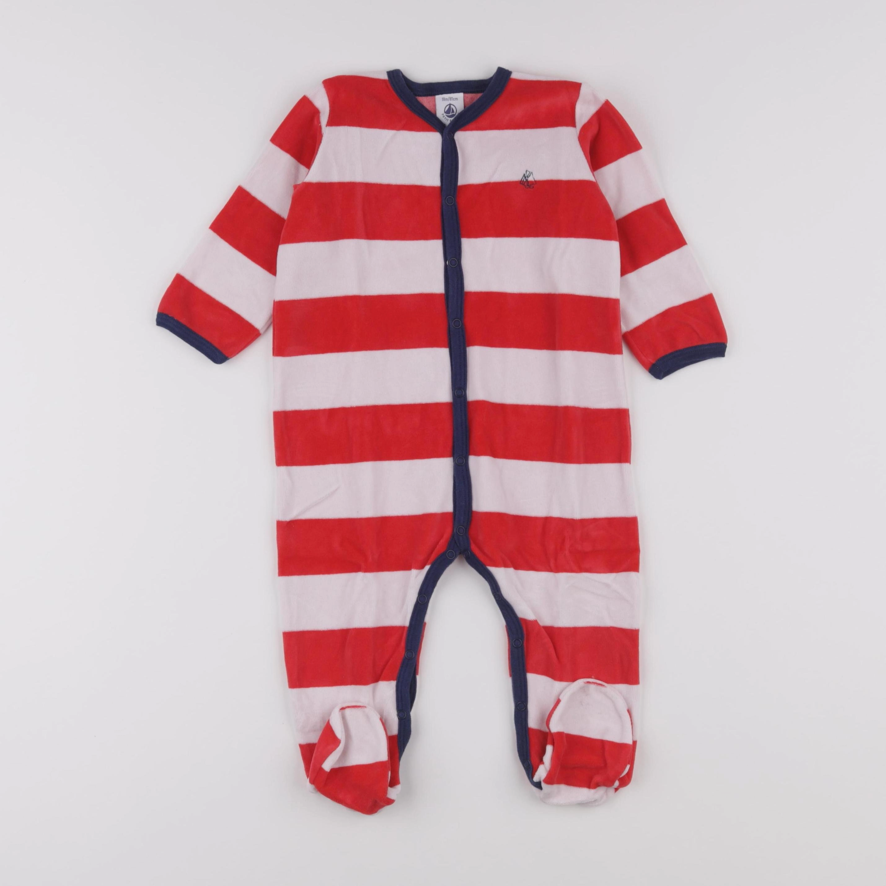Petit Bateau - pyjama velours blanc, rouge - 18 mois