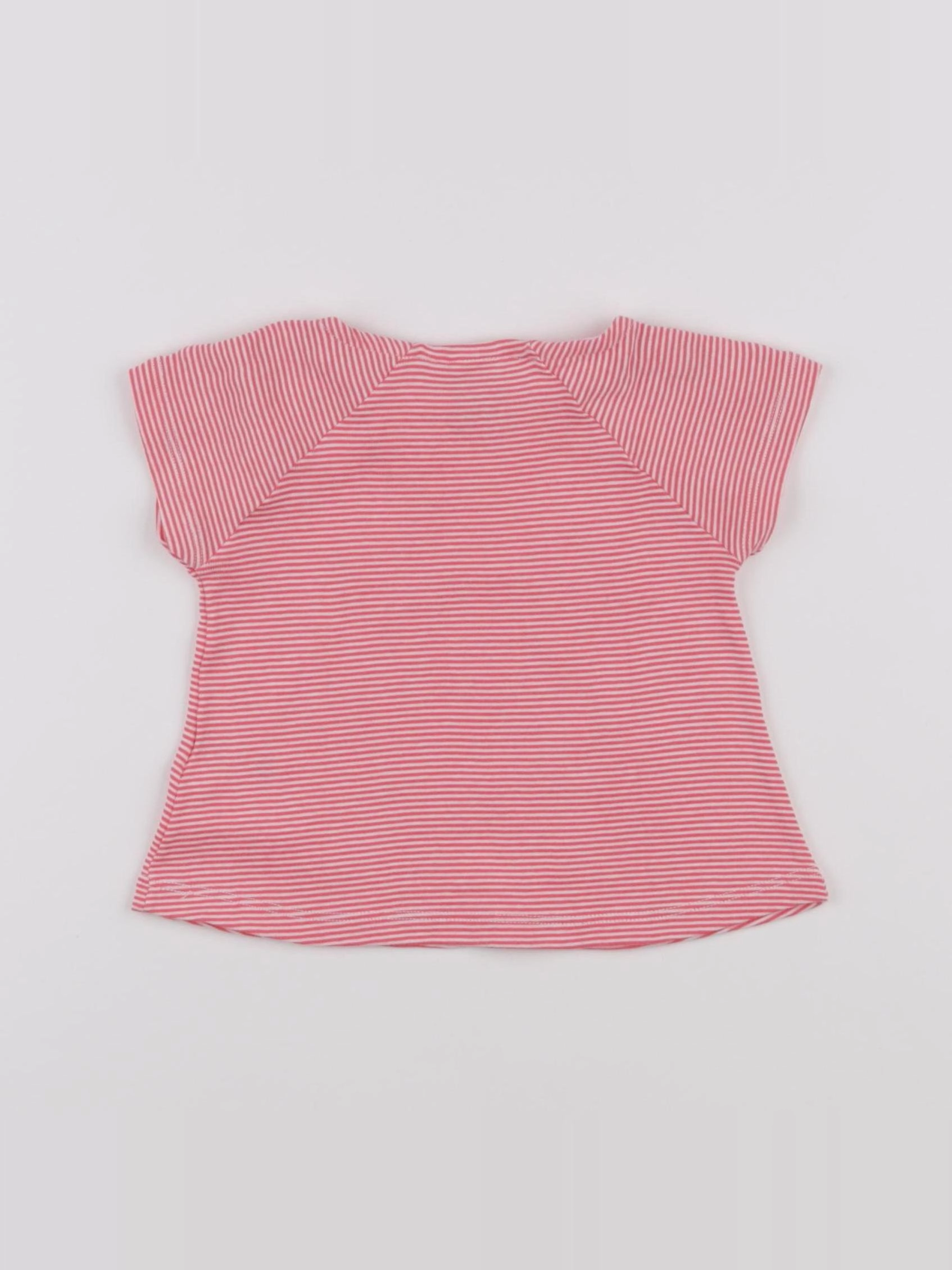 Petit Bateau - tee-shirt rose, blanc - 12 mois