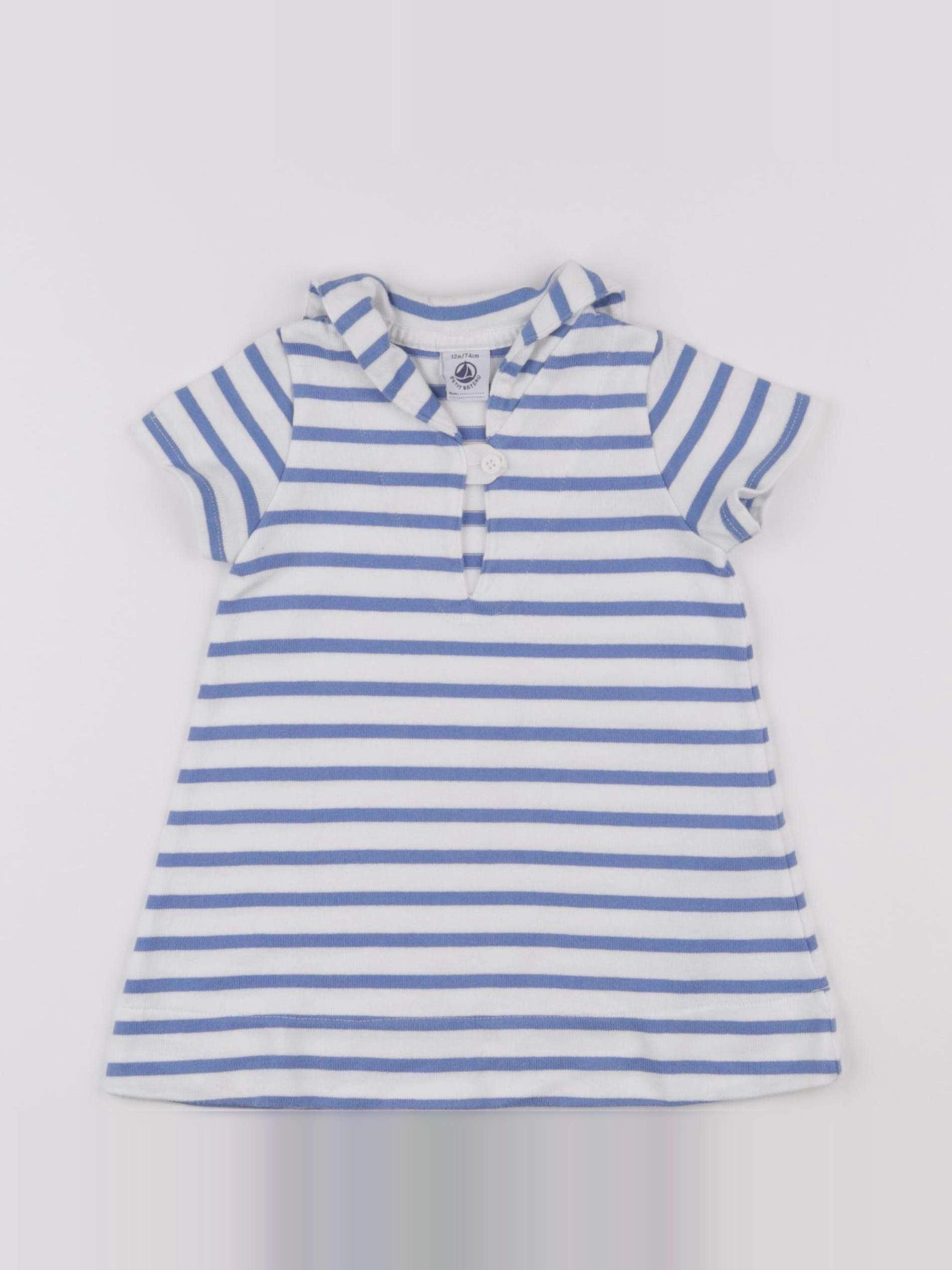 Petit Bateau - robe blanc, bleu - 12 mois