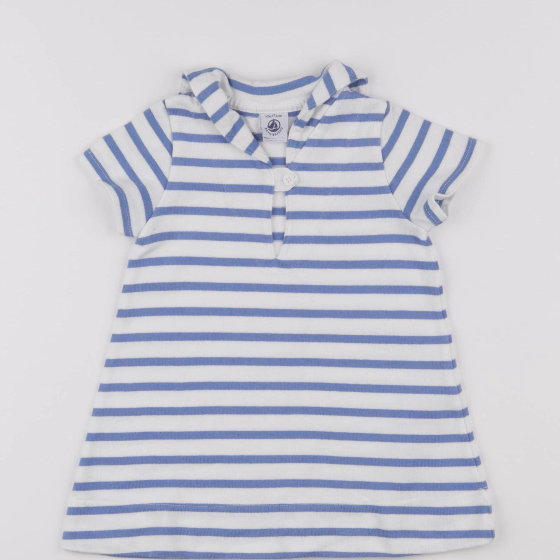 Petit Bateau - robe blanc, bleu - 12 mois