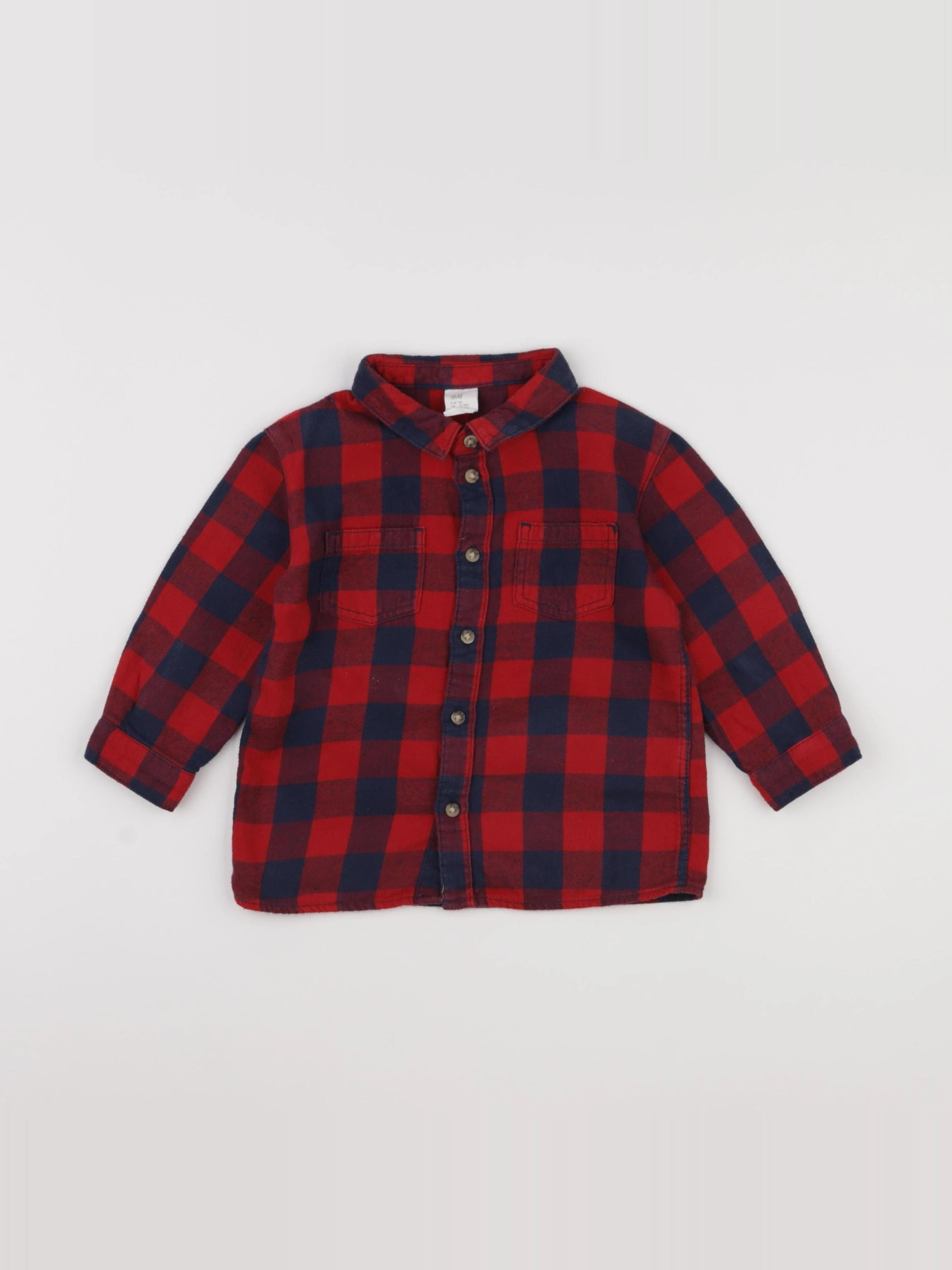 H&M - chemise bleu, rouge - 12/18 mois