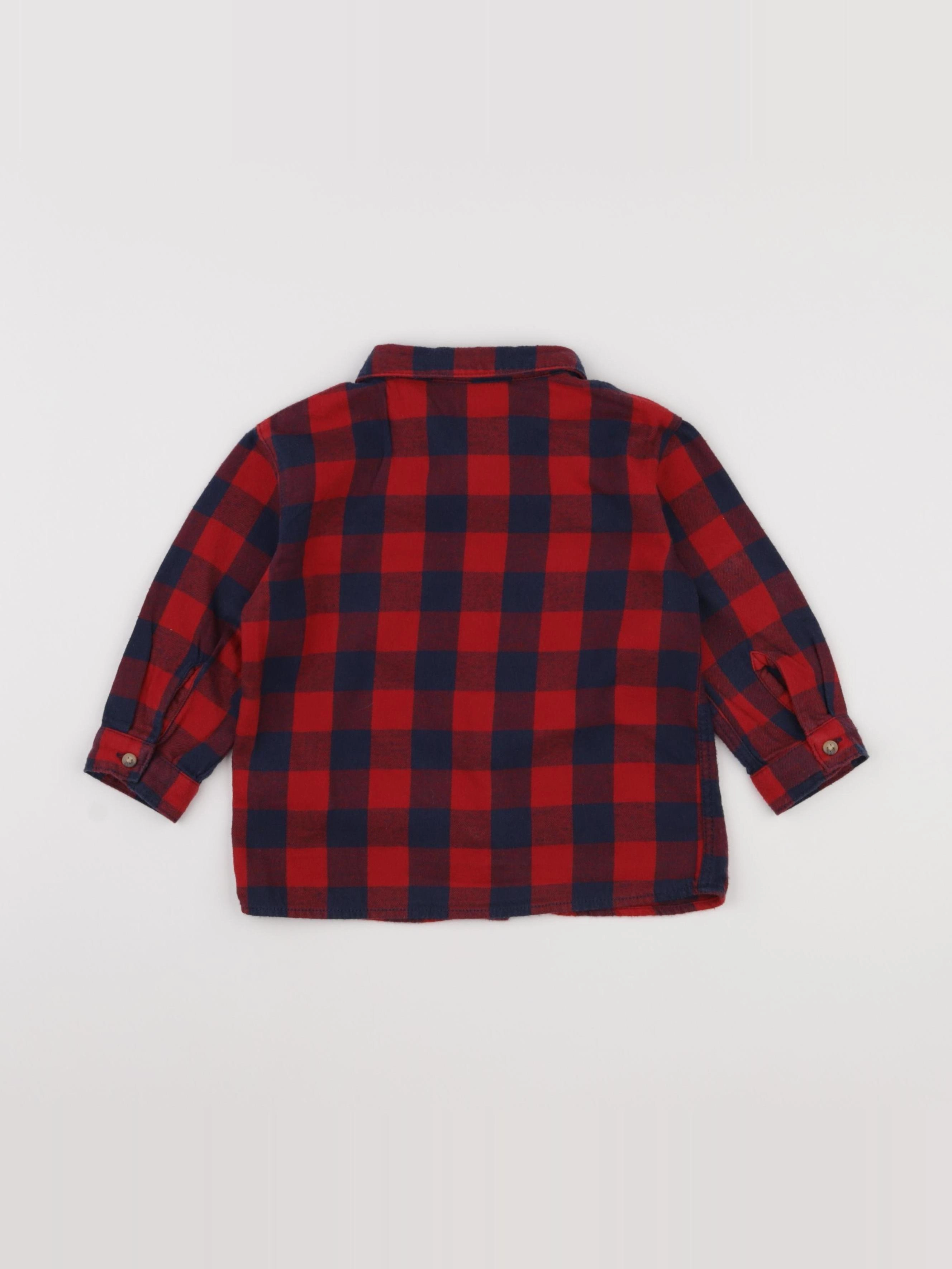 H&M - chemise bleu, rouge - 12/18 mois