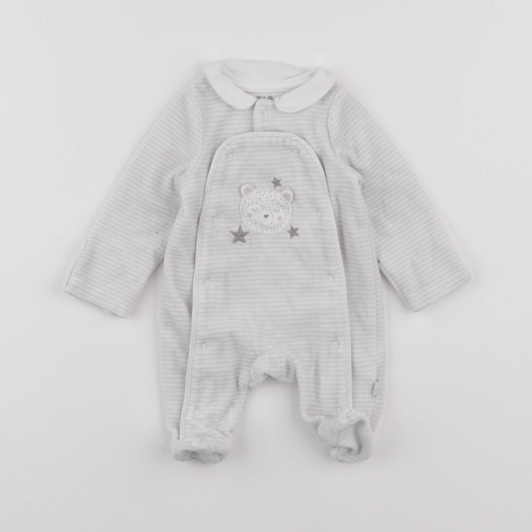 Tape à l'oeil - pyjama velours blanc, gris - 0 mois