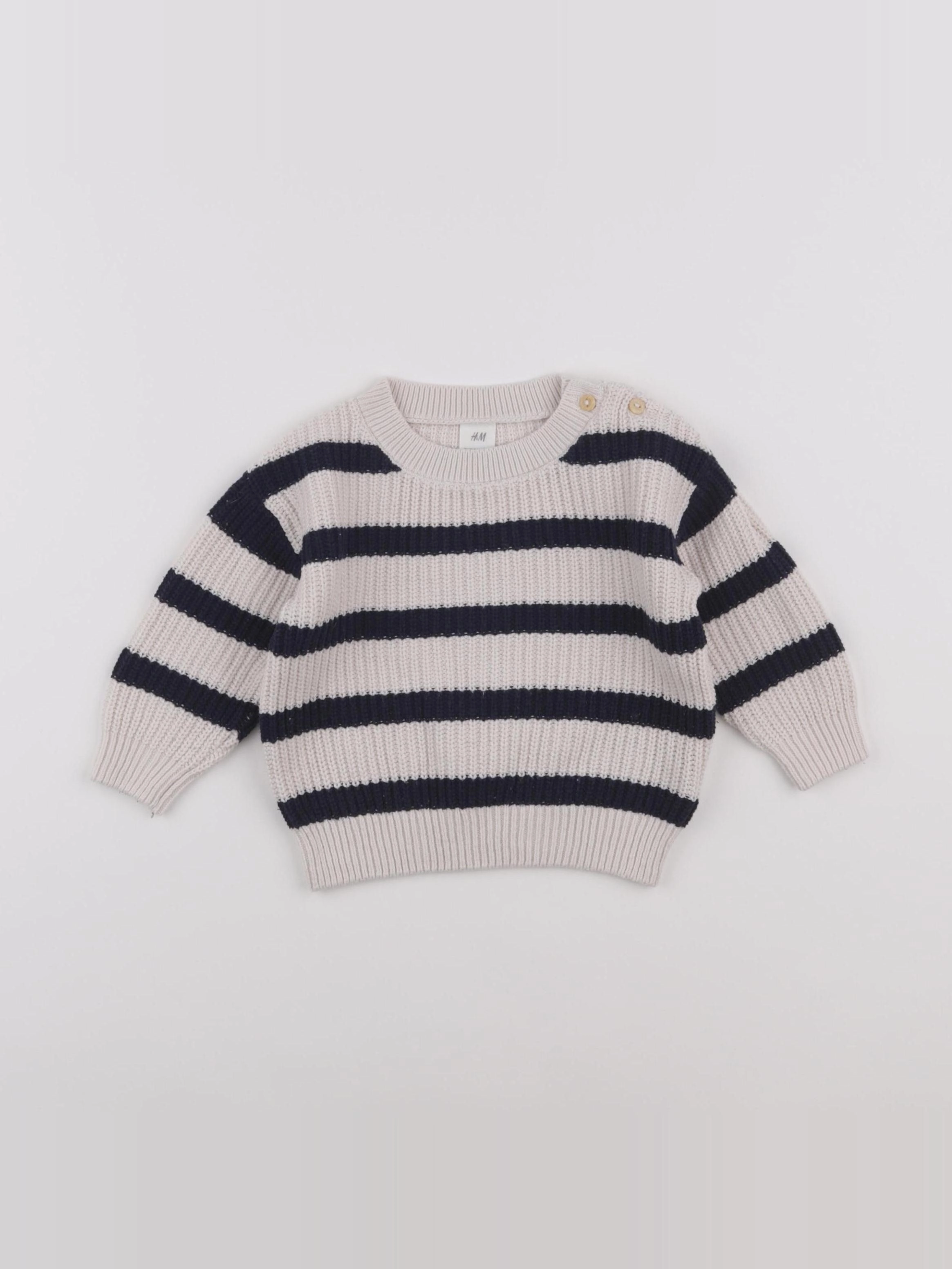 H&M - pull beige, bleu - 6/9 mois