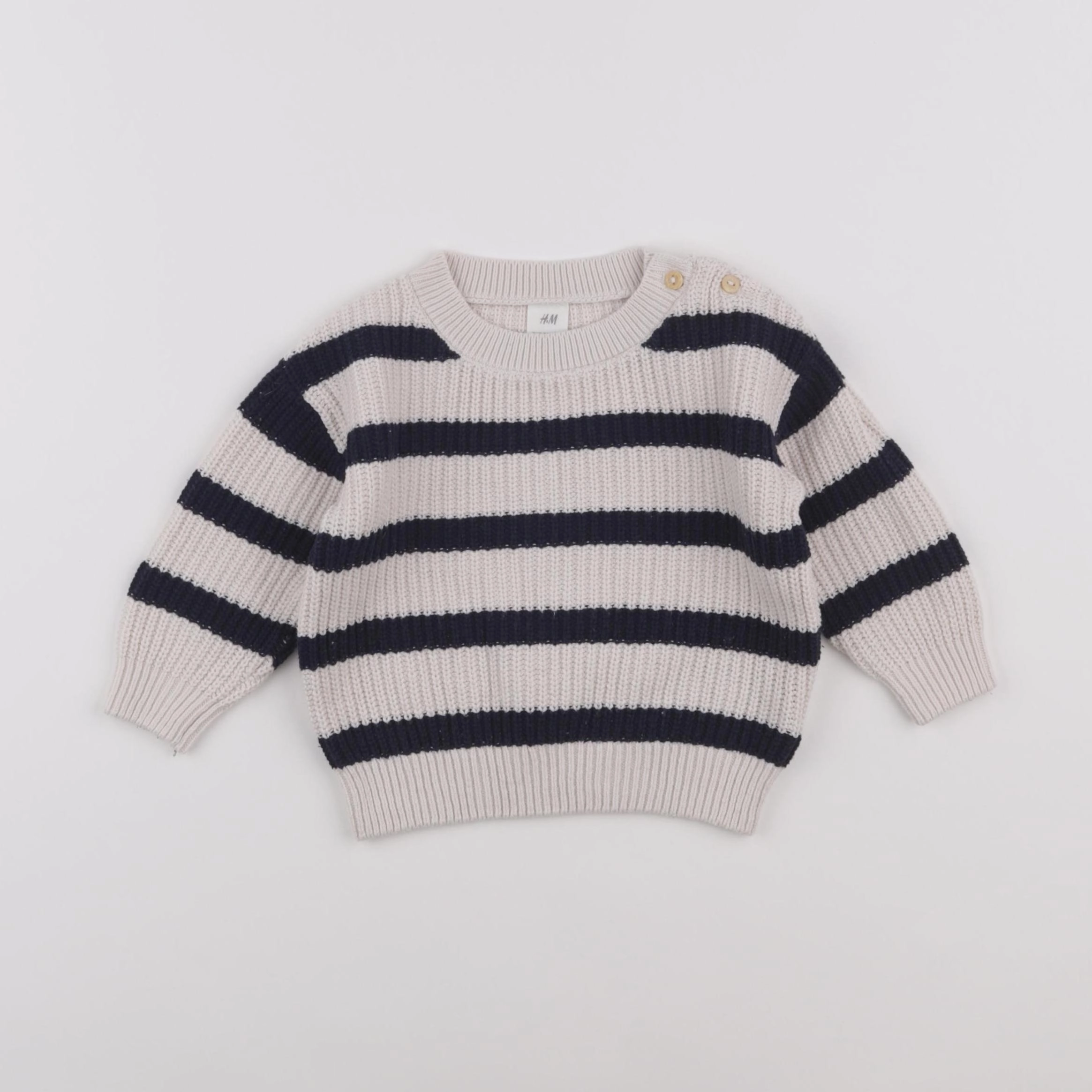 H&M - pull beige, bleu - 6/9 mois