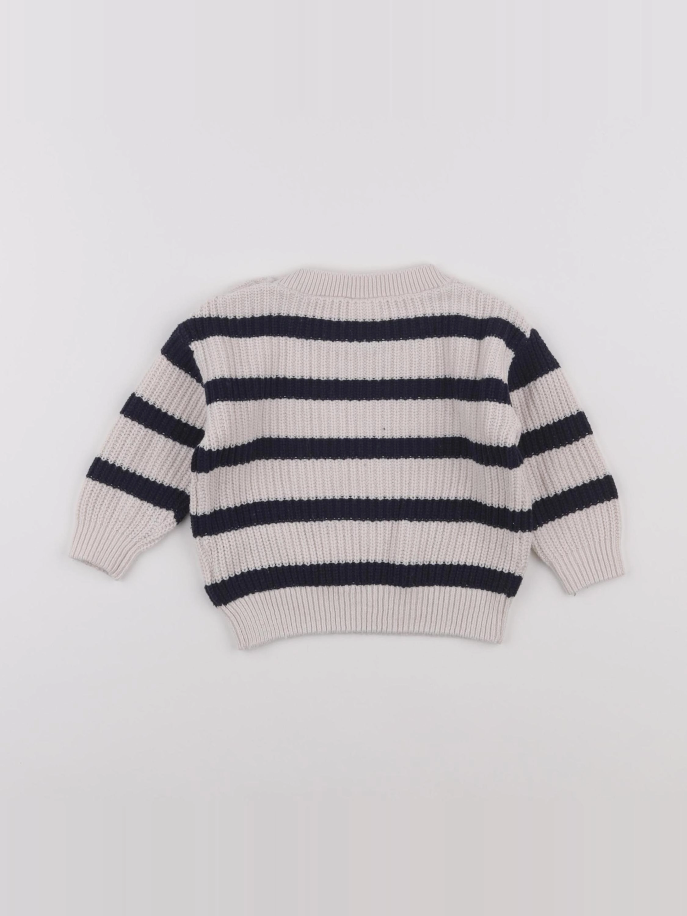 H&M - pull beige, bleu - 6/9 mois