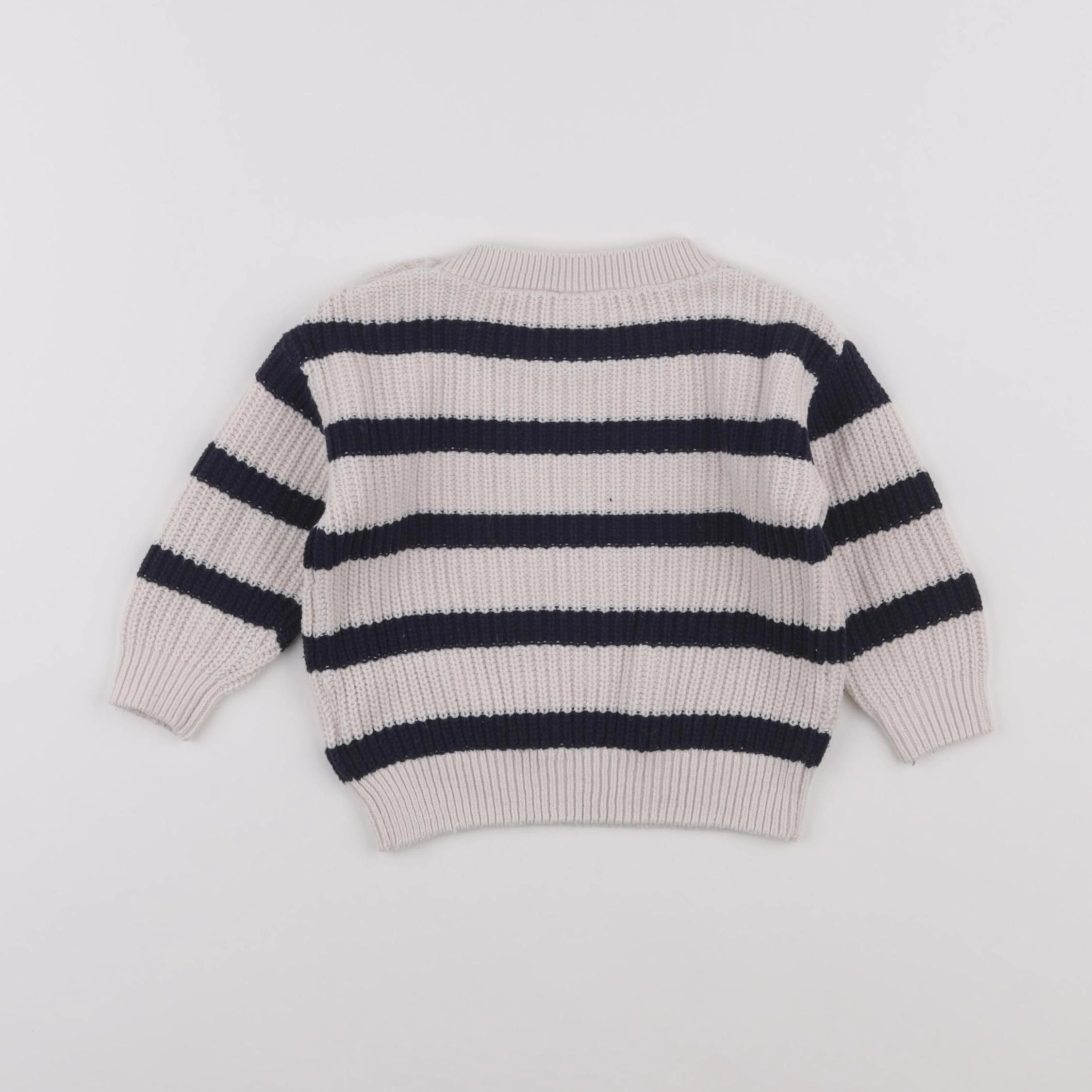 H&M - pull beige, bleu - 6/9 mois