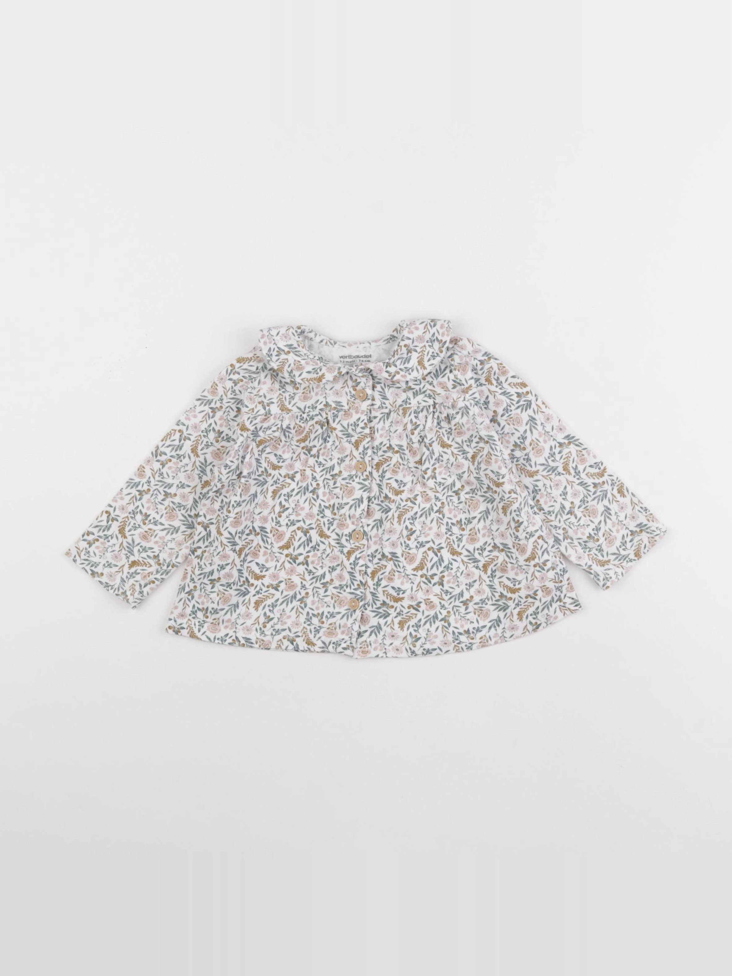 Vertbaudet - tee-shirt blanc, marron, vert - 12 mois