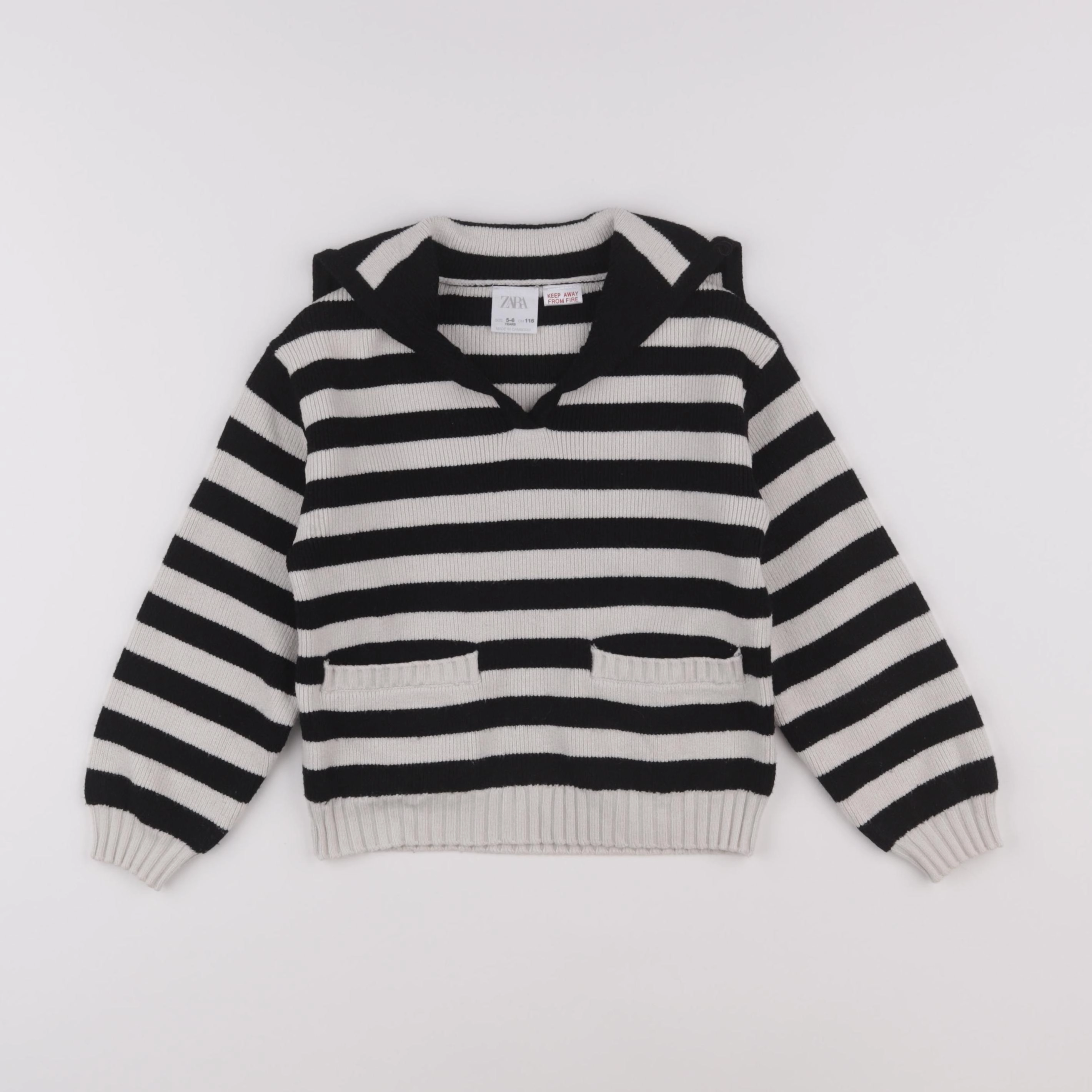 Zara - pull beige, noir - 5/6 ans