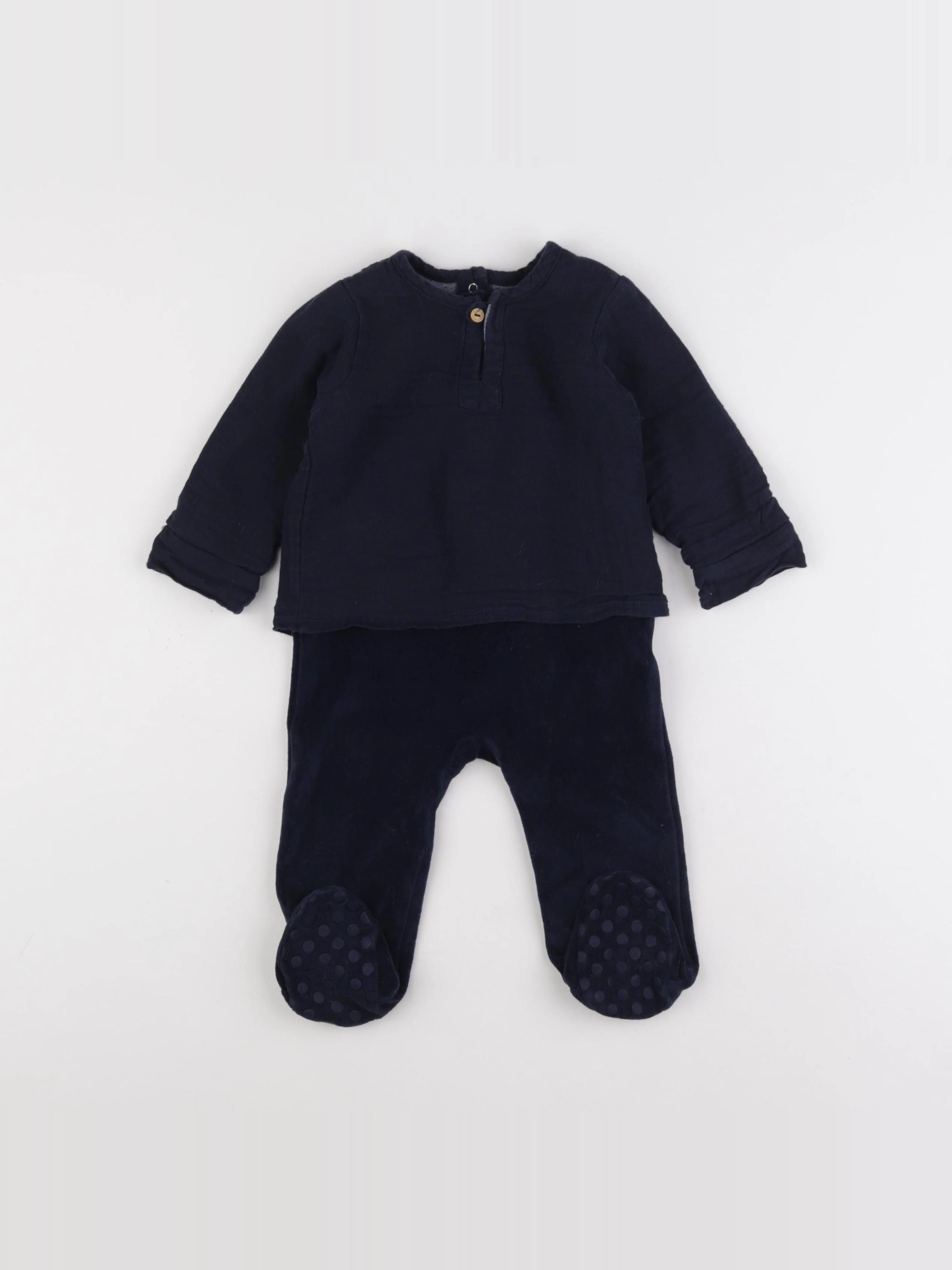 Vertbaudet - pyjama velours bleu - 12 mois