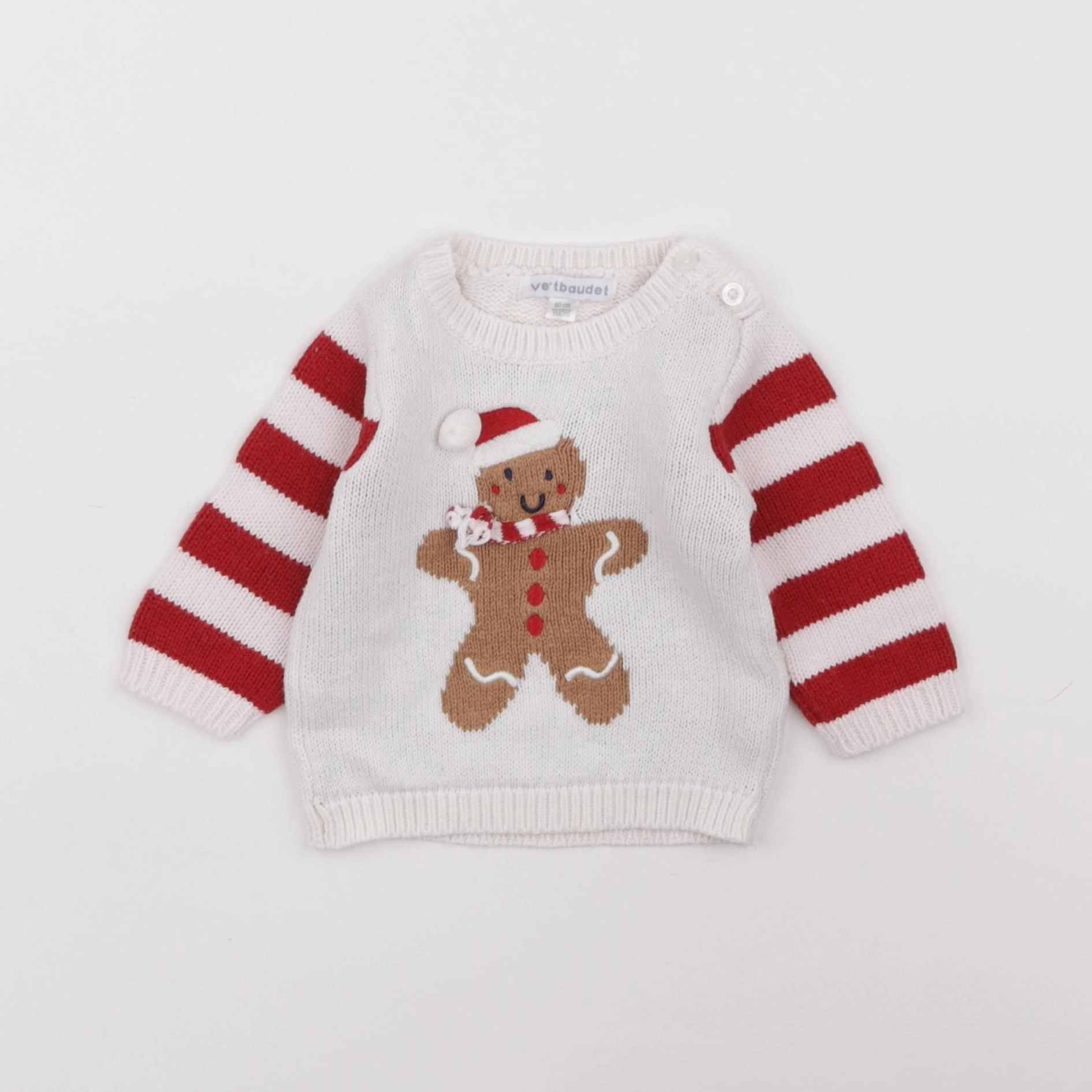 Vertbaudet - pull blanc, rouge - 3 mois