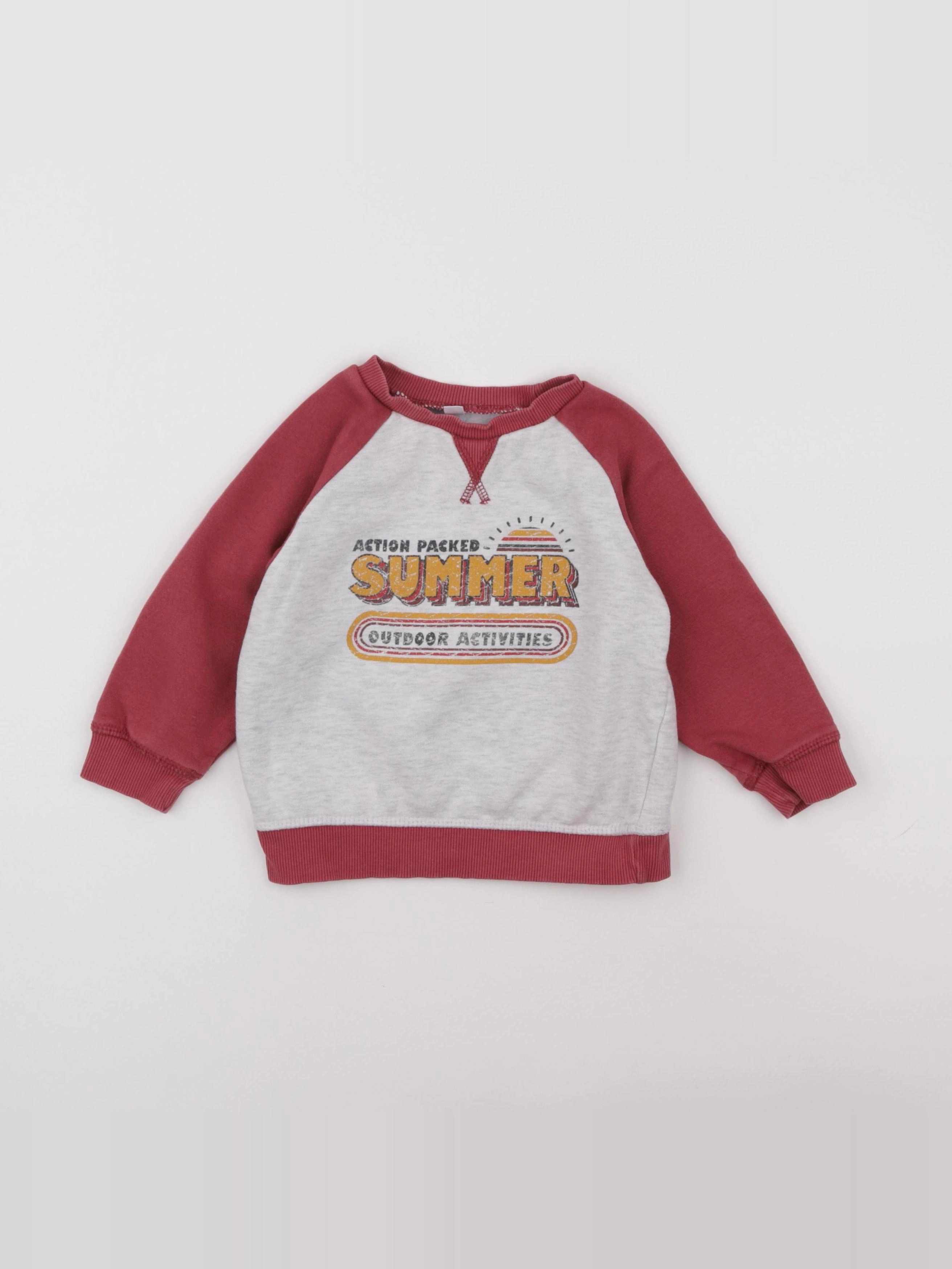 Vertbaudet - sweat gris, rouge - 3 ans
