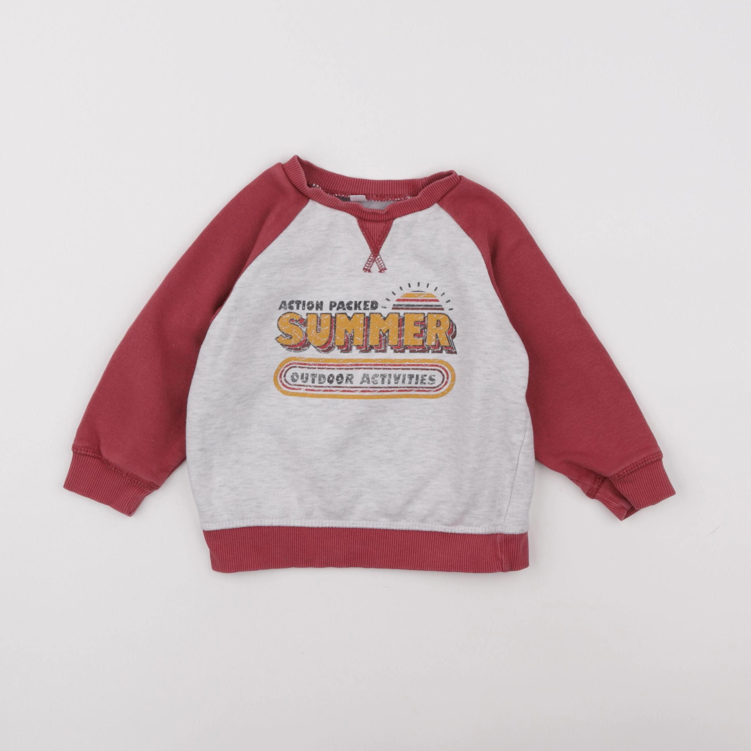 Vertbaudet - sweat gris, rouge - 3 ans