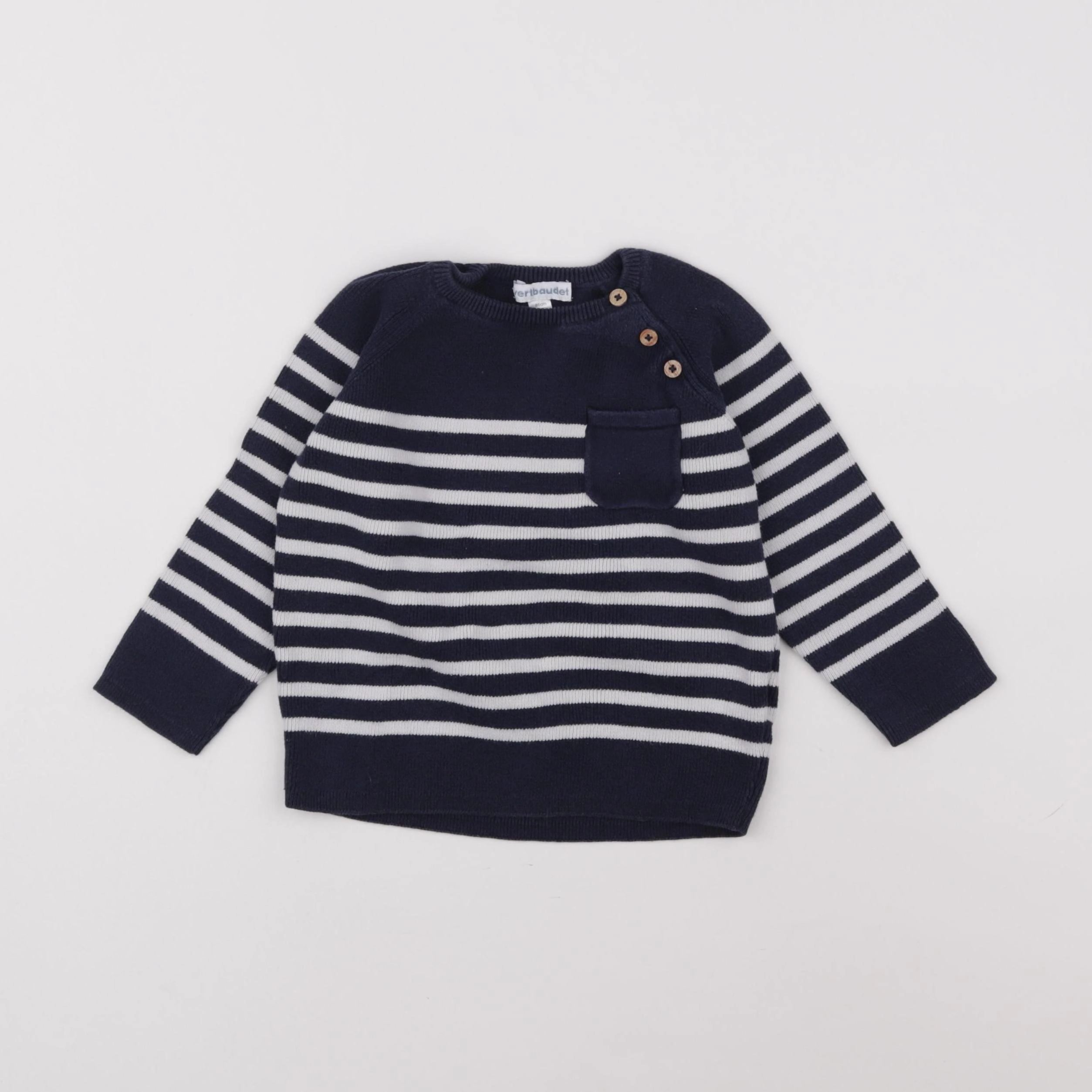 Vertbaudet - pull bleu, blanc - 24 mois