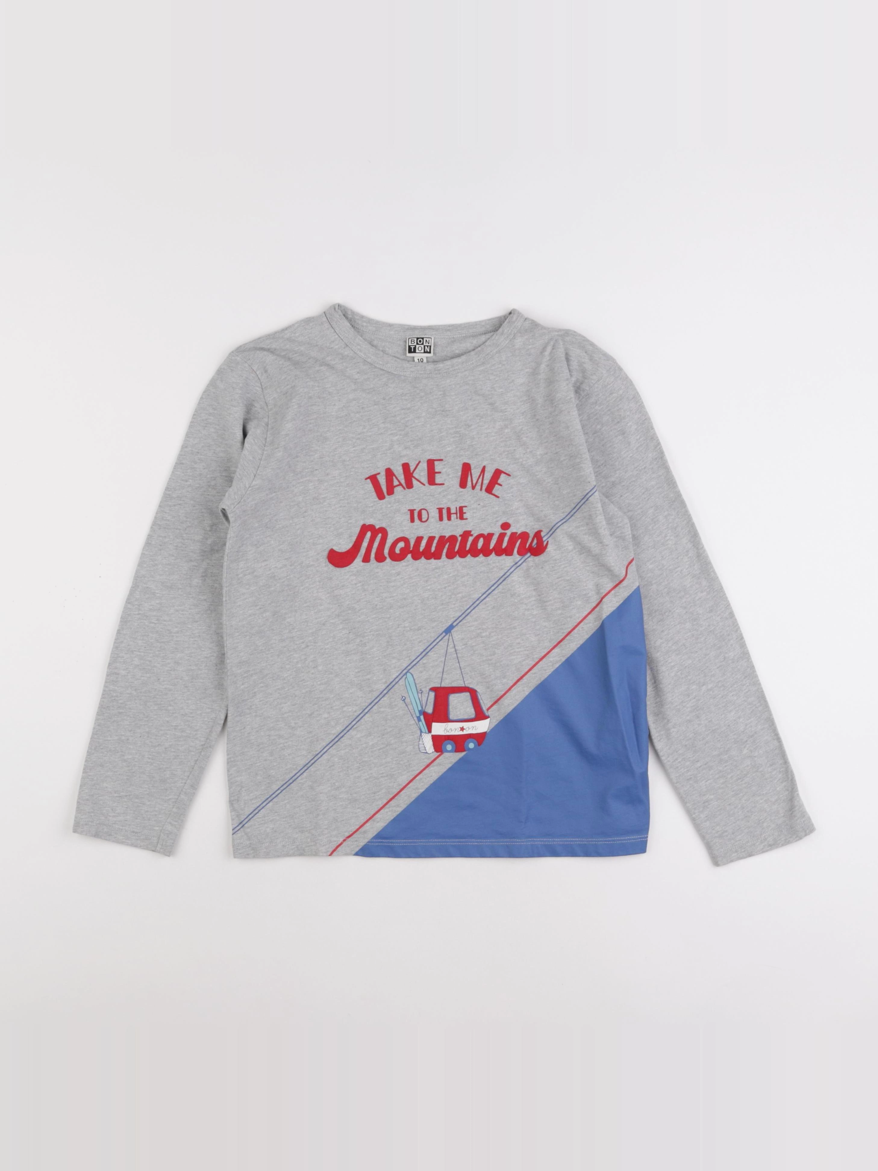 Bonton - tee-shirt gris, bleu - 10 ans