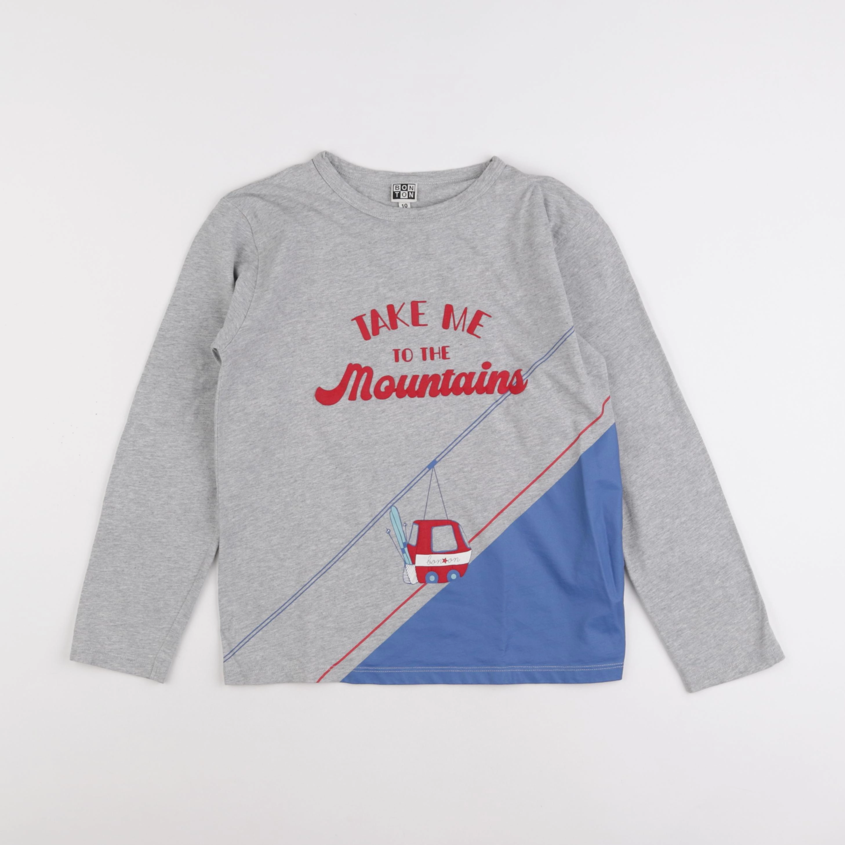 Bonton - tee-shirt gris, bleu - 10 ans